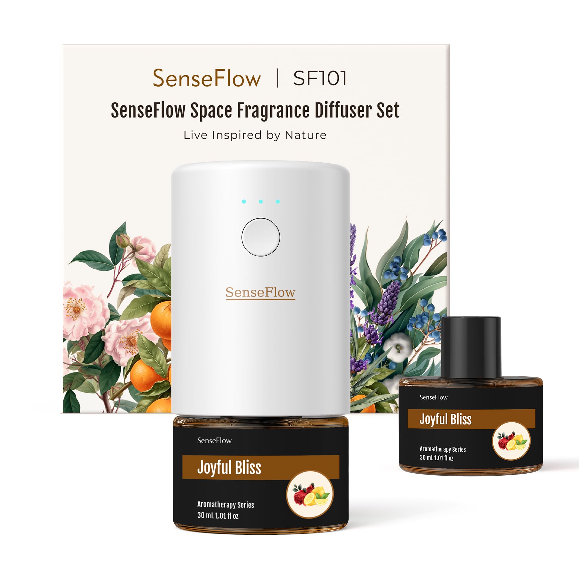 SenseFlow Aroma Diffuser for Essential Oils SF101 Pro, Waterless Ultrasonic Fragrance Plug Room Fragrance, 100% Vegetable Air Freshener, 120 Days Aroma for Home, Hotel - Up to 100 m² - Golden Heat
