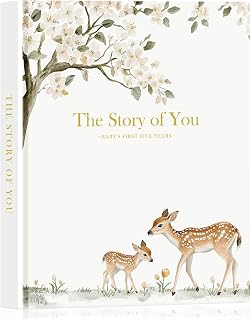 Lanpn Baby Memory Book for Boy Girl - The Story of You, Newborn Baby Keepsake Book Photo Album for New Parents, Leather Cover Baby First 5 Year Milestone Journal Scrapbook (154 Pages)