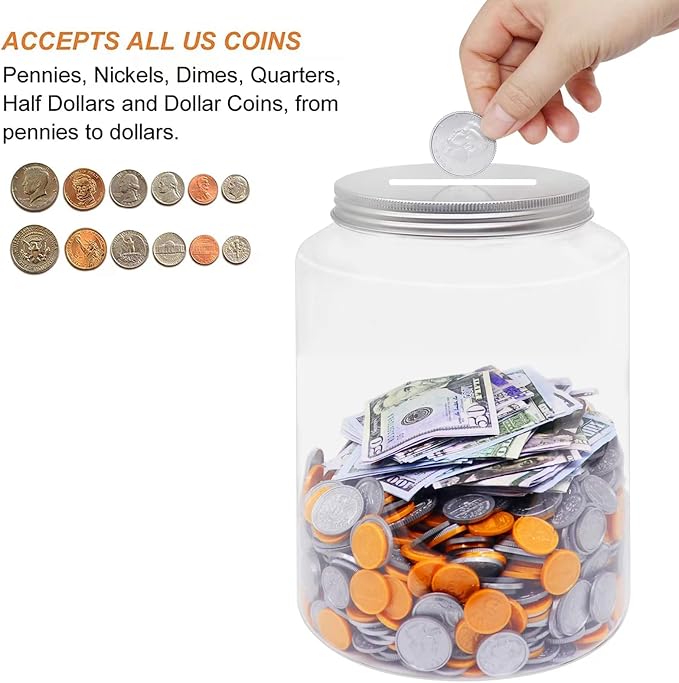 Jarra Grande Transparente para Monedas con Tapa Ranurada miniatura 4