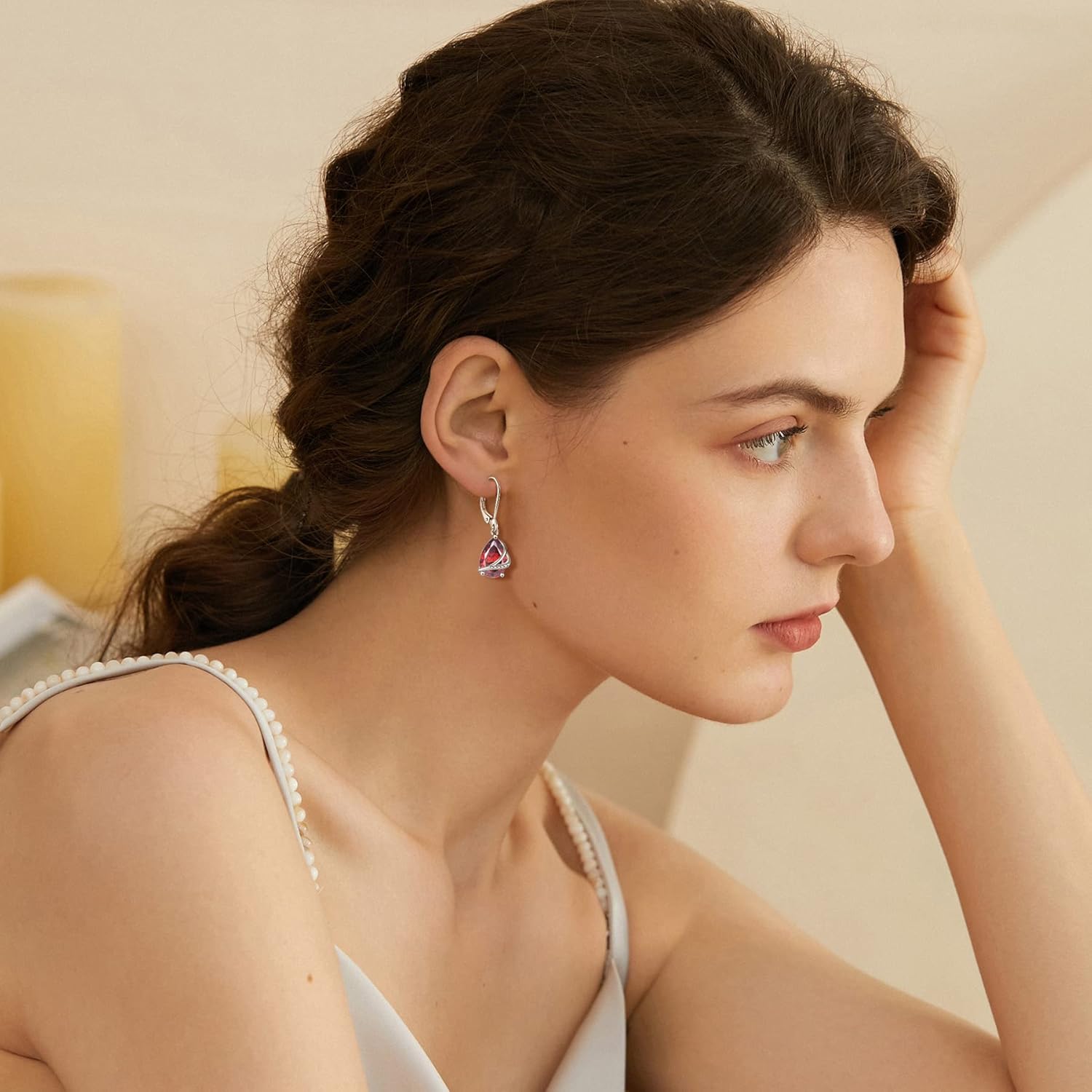 Birthstone Dangle Drop Earrings for Women 925 Sterling Silver Teardrop Leverback Earrings Jewelry Gifts for Wife Mother Her - Image 2