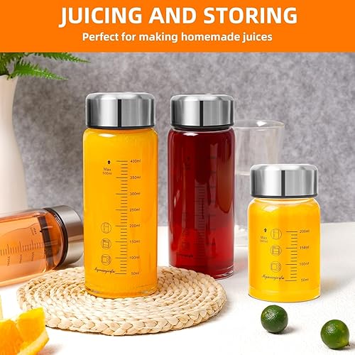 Miniatura 4 de Botellas de vidrio para jugo de 12 onzas, botellas de agua de vidrio de boca ancha con tapas y funda, para jugos, licuados, leche, proteínas,