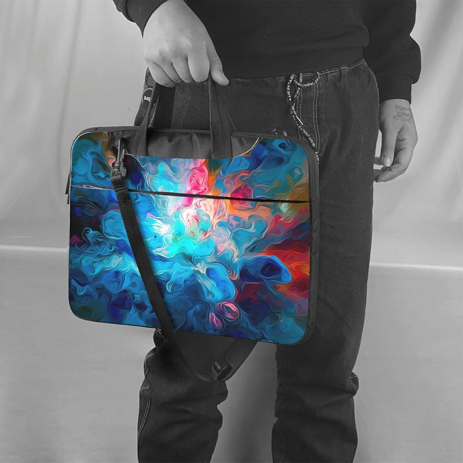 Blue Aesthetic Color Splash Laptop Bag 14 inch Business Briefcase for Men Women Water Resistant Laptop Shoulder Bag image 2