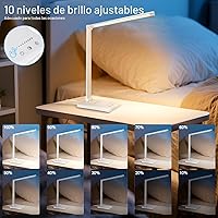 Vista 7 de Lámpara de escritorio LED White Crown regulable, lámpara de mesa para lectura con puerto de carga USB, 5 modos de iluminación, control sensible