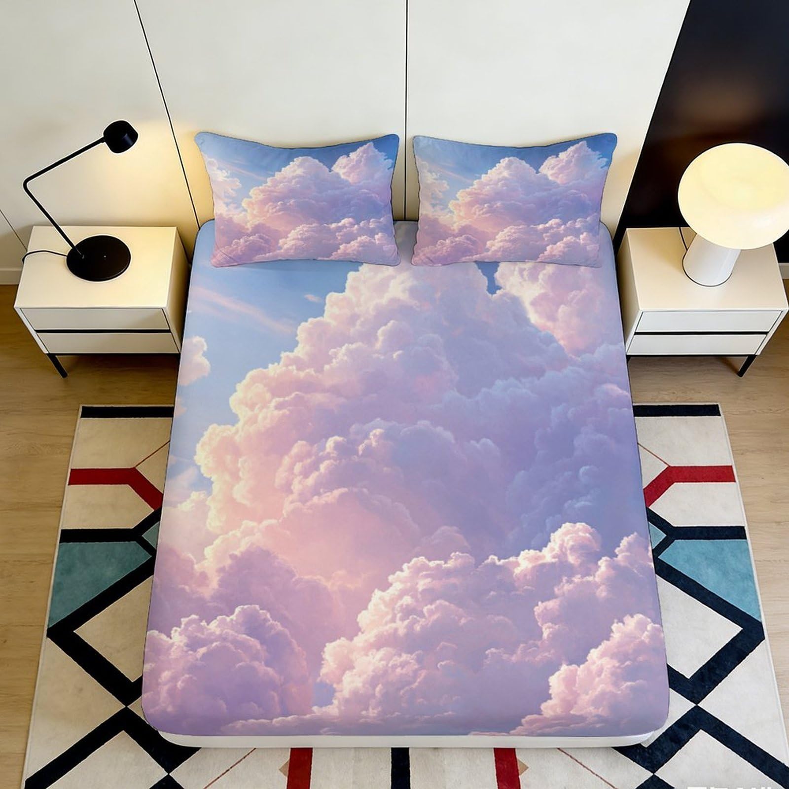 Pnayamiorkfel Style-6 3D Printed Dreamy Cloud Fitted Sheet Microfiber Soft Pastel Sky Bed Cover Anti-Slip For Bedroom Guest Room Decor 90X200x25cm