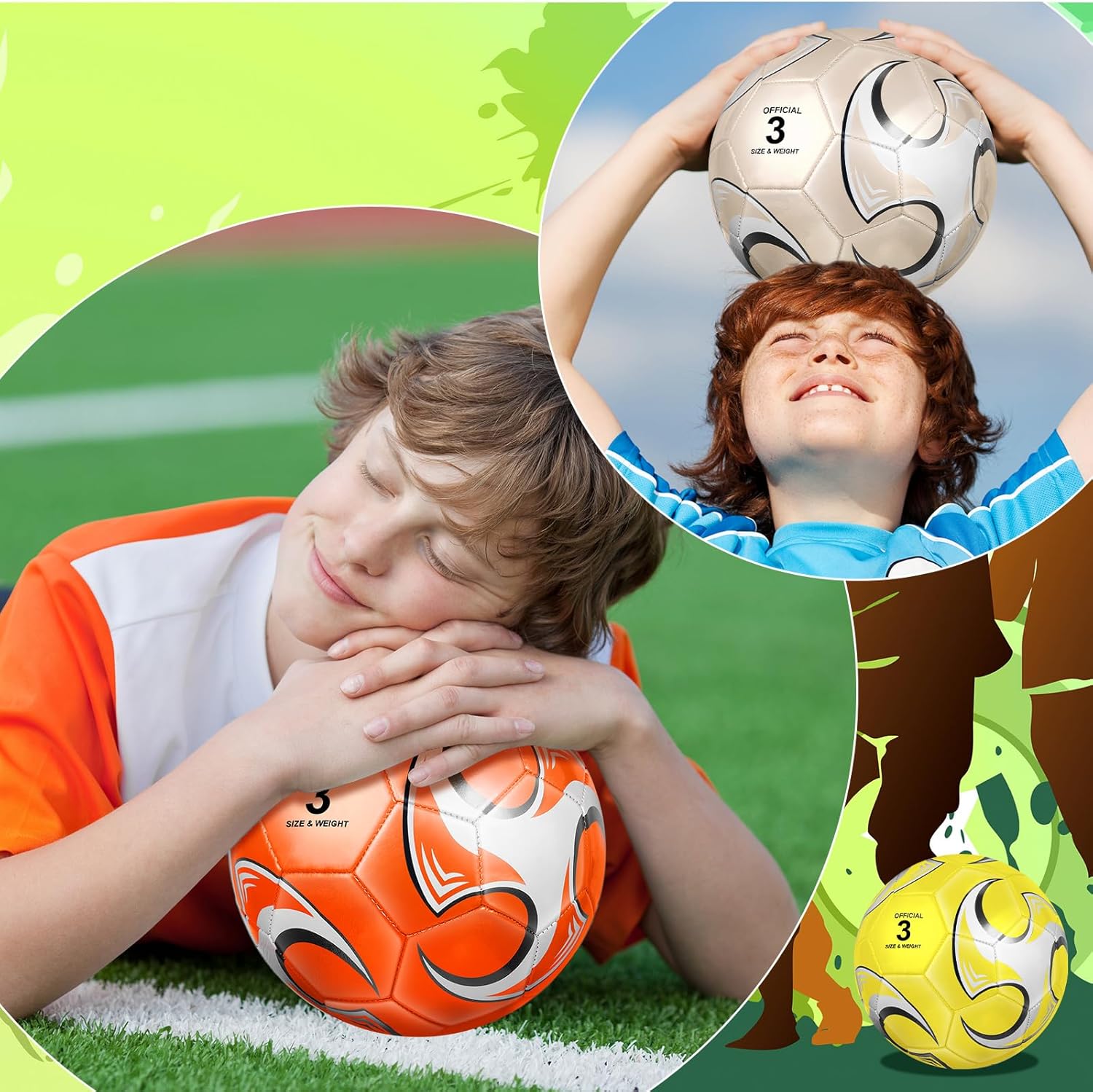 Deekin 6 Pcs Soccer Ball with Pump Size 5/4/3 Official Outside Sport Soccer Deflated Machine Stitched Ball for Indoor Outdoor Sport Training Practice Birthday Gift for Child Adult