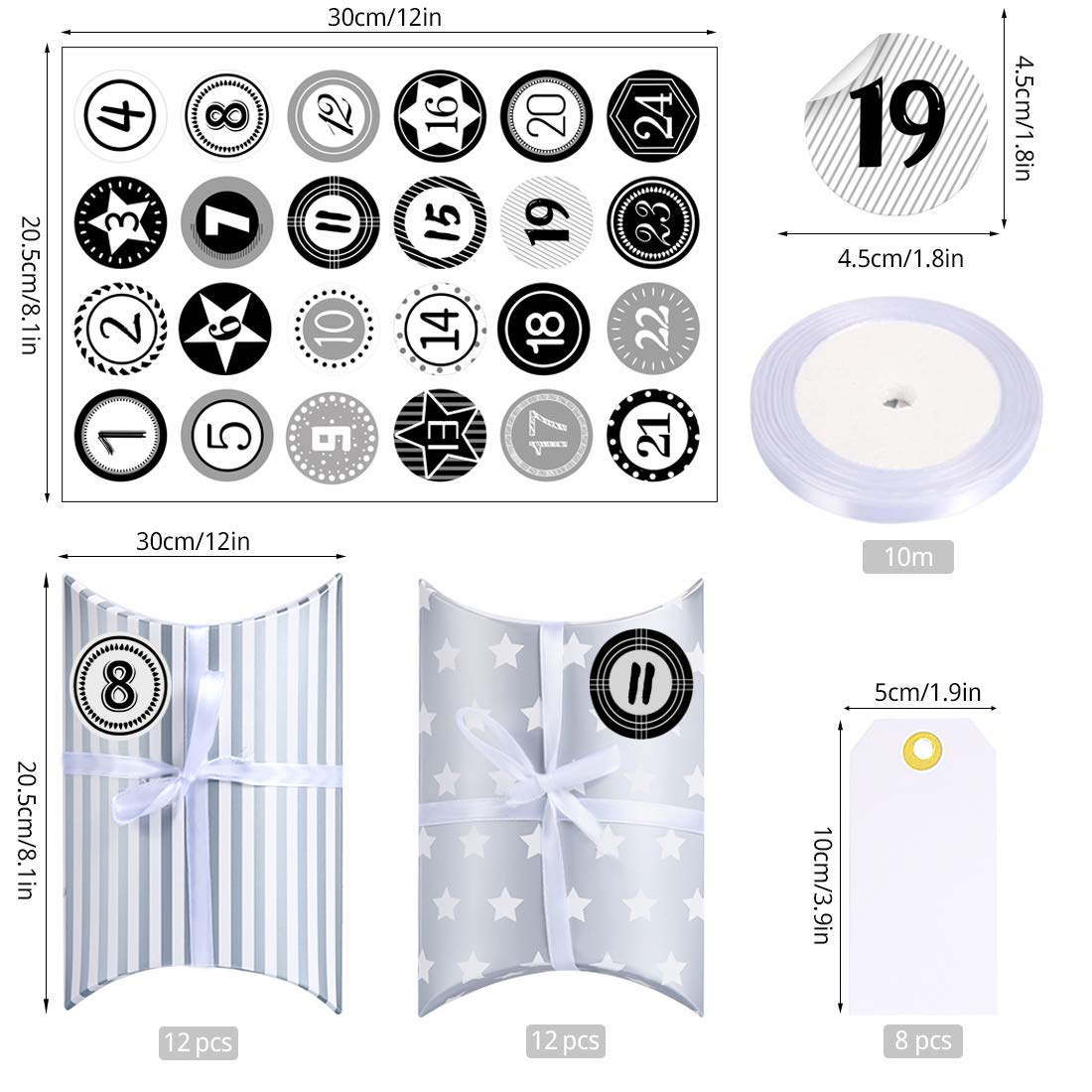 Bluelves – Calendrier De L'Avent DIY 24 Boîtes Blanches Avec Autocollants – 7x7x7 Cm – À Remplir Soi-même