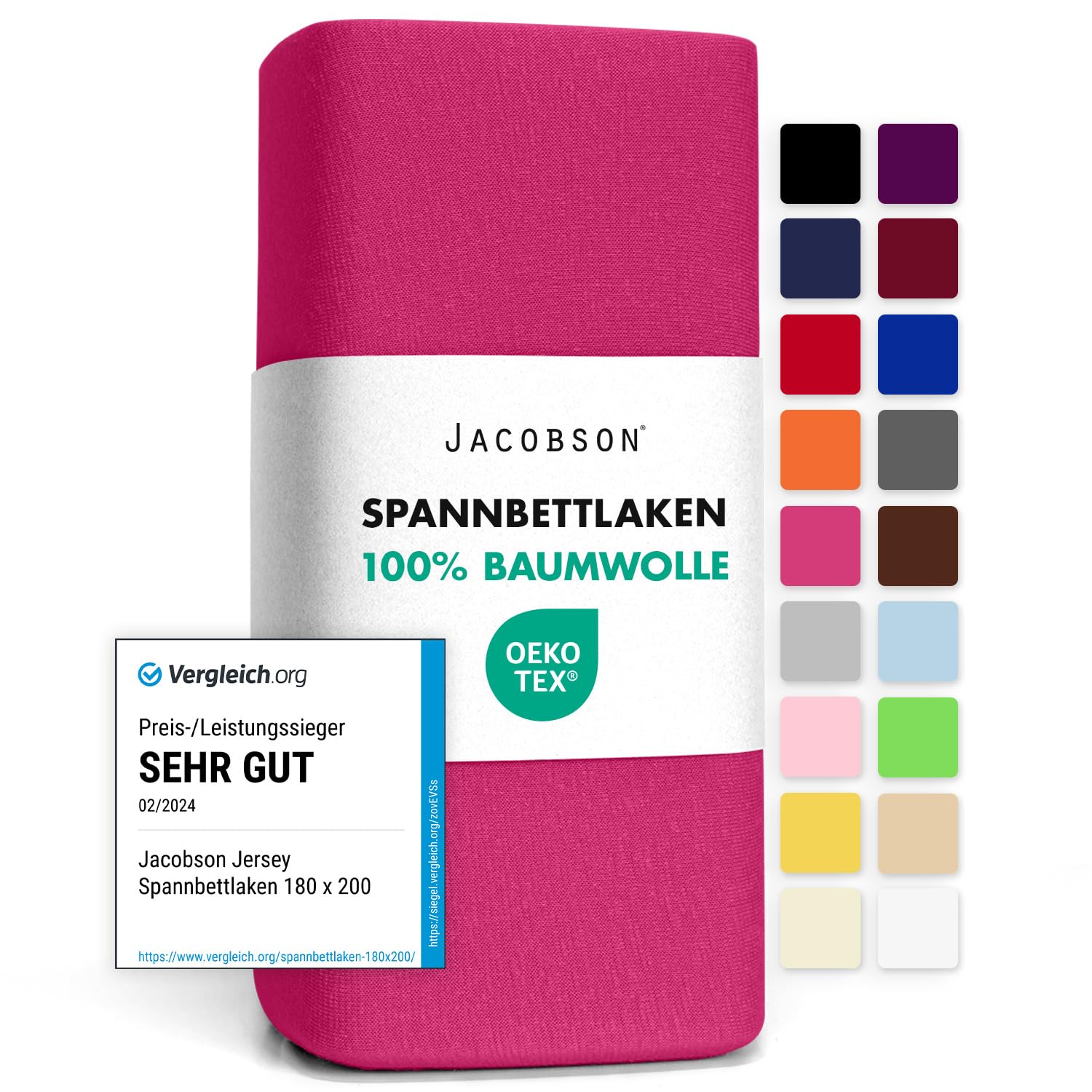 Jacobson Jersey Spannbettlaken Spannbetttuch Baumwolle Bettlaken (90x200-100x200 cm, Pink)