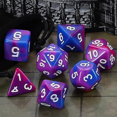 Miniatura 67 de CiaraQ DND - Juego de dados poliédricos para juegos de rol de Dungeons and Dragons RPG MTG, con 1 bolsa de dados (rosa + amarillo) Rosa +