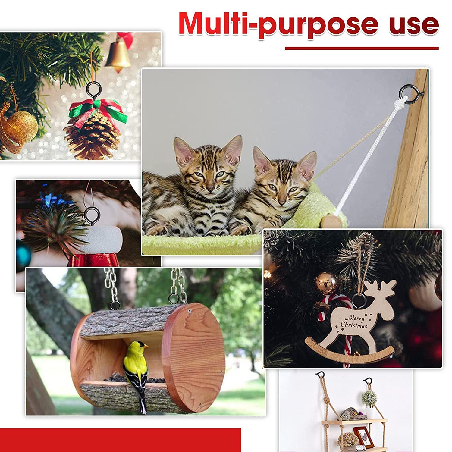 12Pcs Black Screw Eyes, 2.56 Inch Heavy Duty Eye Hooks for Wood Securing Cables Wire, Hammock Stand, Indoor & Outdoor Use - Image 4