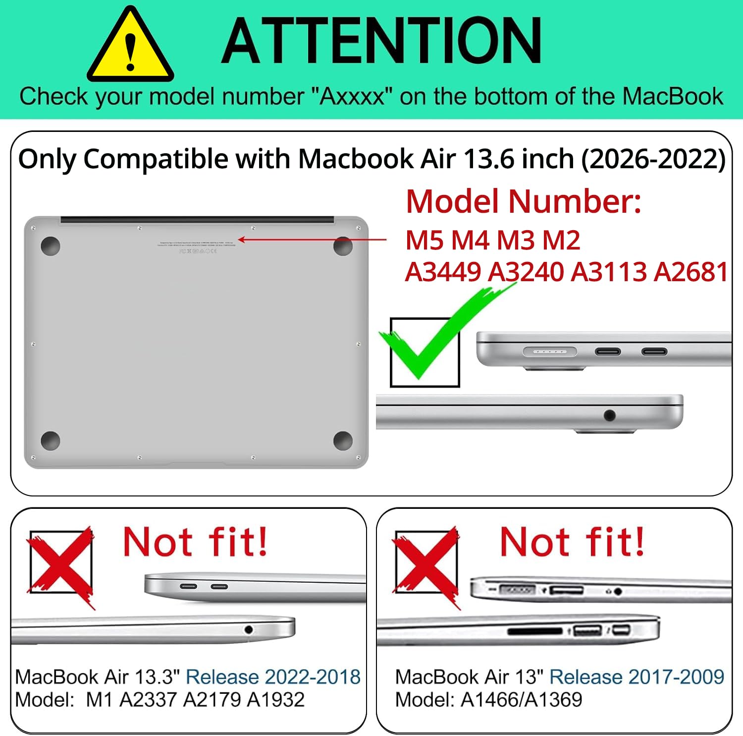 AKIT Funda rígida compatible con MacBook Air de 13 pulgadas M5 2026 2025 2024-2022 M4 M3 M2 A3449 A3240 A3113 A2681, funda rígida con patrón de tortuga marina para laptop, protector de pantalla y