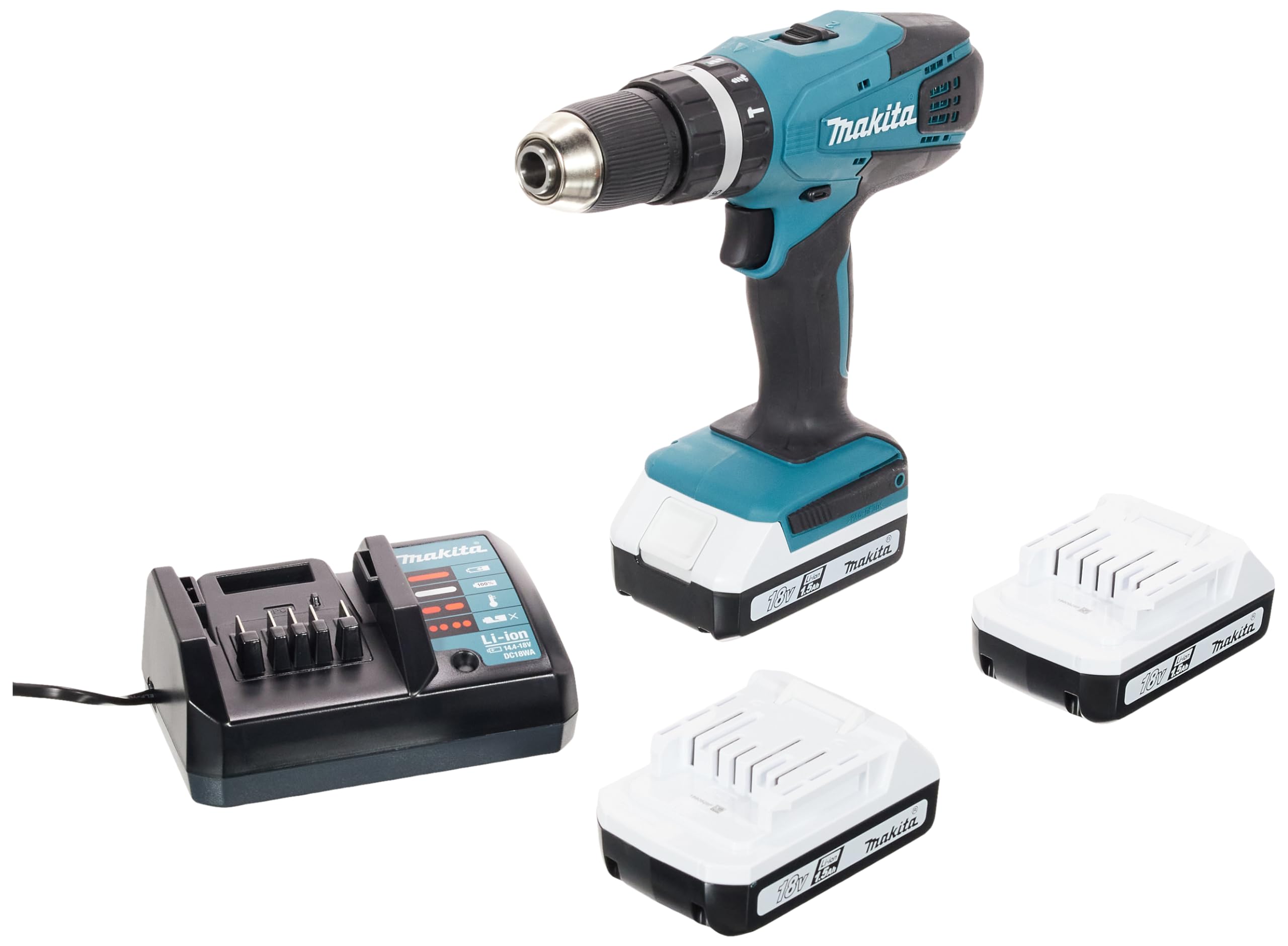 Makita HP457DWE3 Makita akülü darbeli matkap Li-ion 18 V + 3 piller 1,1 Ah