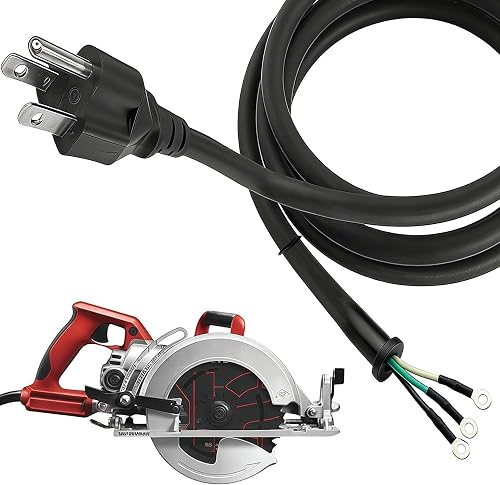 Circular Saw Cord Compatible with SKILSAW Worm Drive Saws, 95104L, 8.2FT | Cracked or worn lead replacement; flexible insulation and cord guard; 18AWG 3-wire, 3-prong plug; workshop and jobsite use