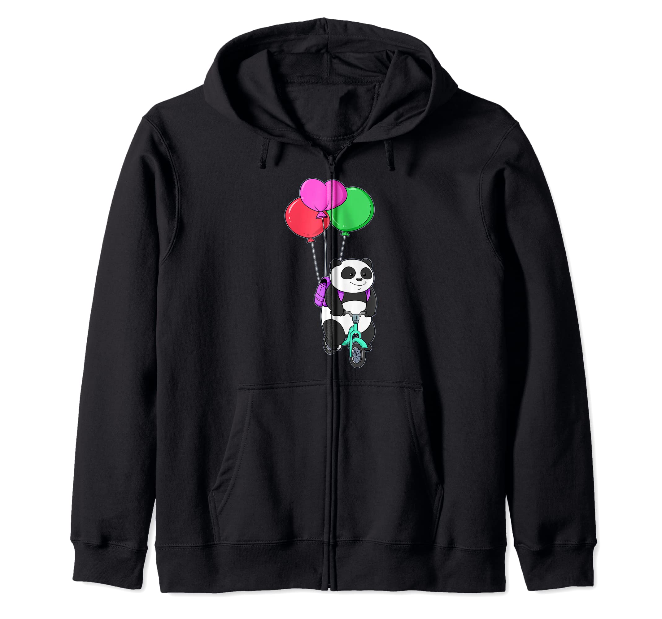 Radel Panda Bear Bicycle Balloon Pedal Balloon Bike Rider Zip Hoodie, Black, S