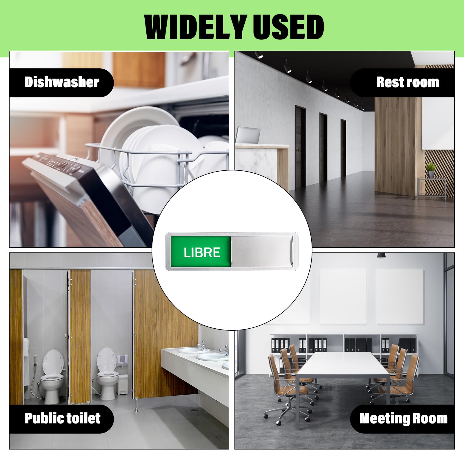 Bezet/leeg bord met 2 stuks ronde stickers leeg bezet privacybord schuifdeur bord accessoires voor thuiskantoor, toilet badkamer zilver