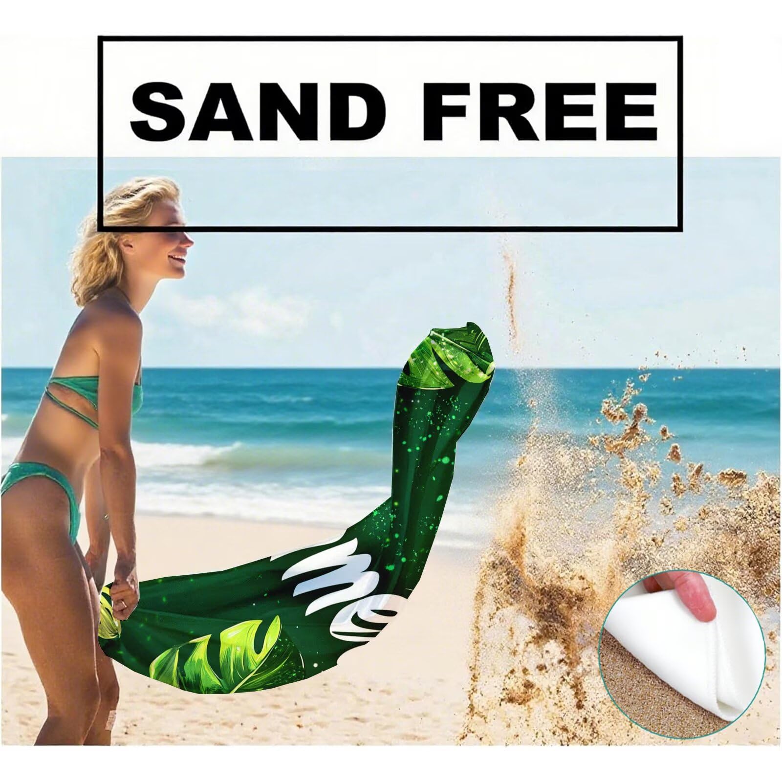 Toallas de Playa Microfibra Verde Toalla Playa Grande 180x90 cm Mujer Hombre Secado Rápido Absorbente Toallas Gimnasio Suave Sin Arena Ligera Toalla Microfibra para Playas Piscina Viajes Camping Q-711