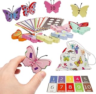 HighFive Counting Butterflies, Montessori Counting, Colours, and Shapes Toys for Toddlers Wooden Educational Learning Toy for Girls & Boys 3 4 5 Year Old Learn Numbers, Shapes, and Colours