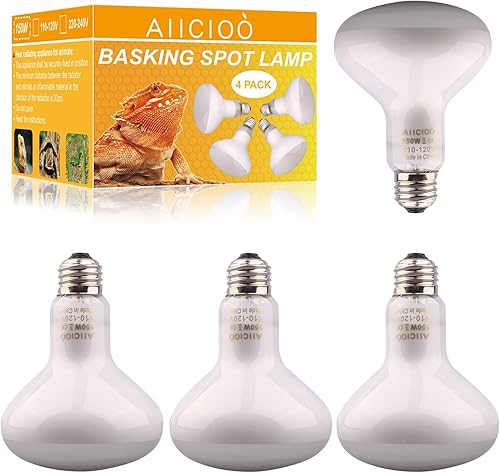 Aiicioo Bombilla de luz de reptil - Bombilla de calor de 150 W, paquete de 4 para lámpara de calor de reptiles para dragón barbudo, lagarto,