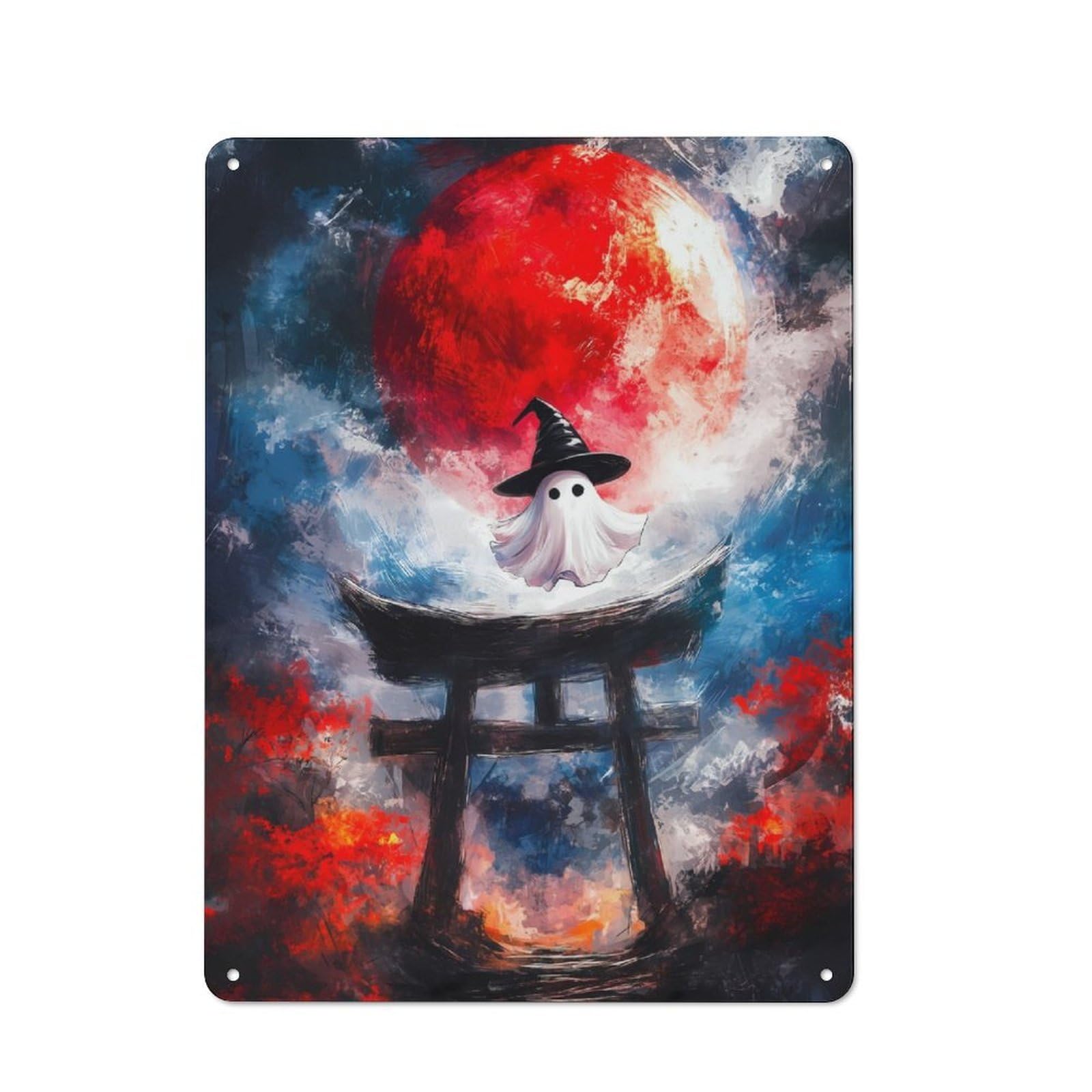 Junmoney Ghost In Torii Gate Vintage Metal Sign With Design 40X30cm, Rustic Bar Wall Plaque For Bar, Kitchen, Garage Or Games Room