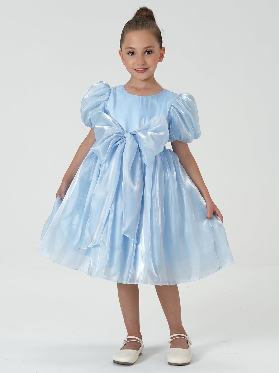 2Bunnies Girls Glossy Organza Shimmer Tulle Tutu Twirly Babydoll Flare Ball Gown Princess Flower Girl Dress - Image 4