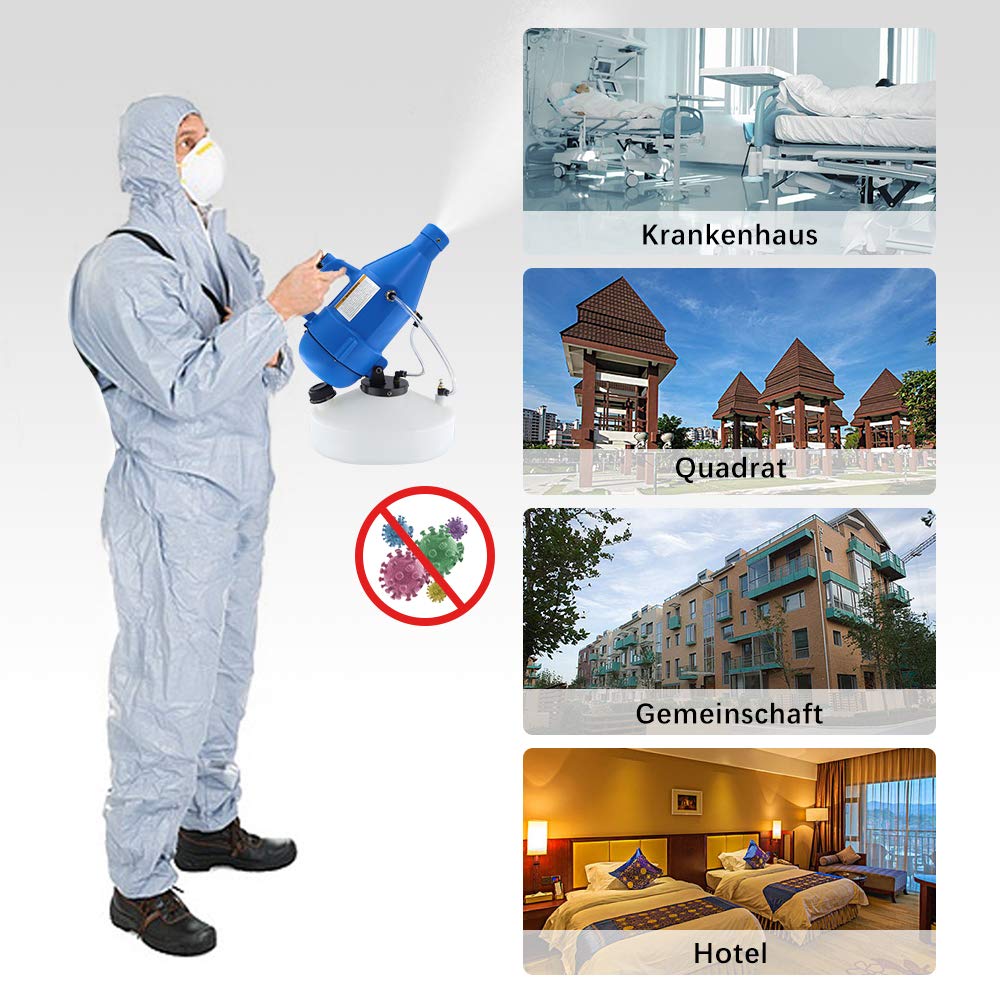 4.5L Spruzzatore Elettrico Portatile,1400W ULV Disinfezione Nebulizzatore Fogger Macchina 8-10m Spruzzatura Sistanza per Ospedali Hotel Scuola Giardino