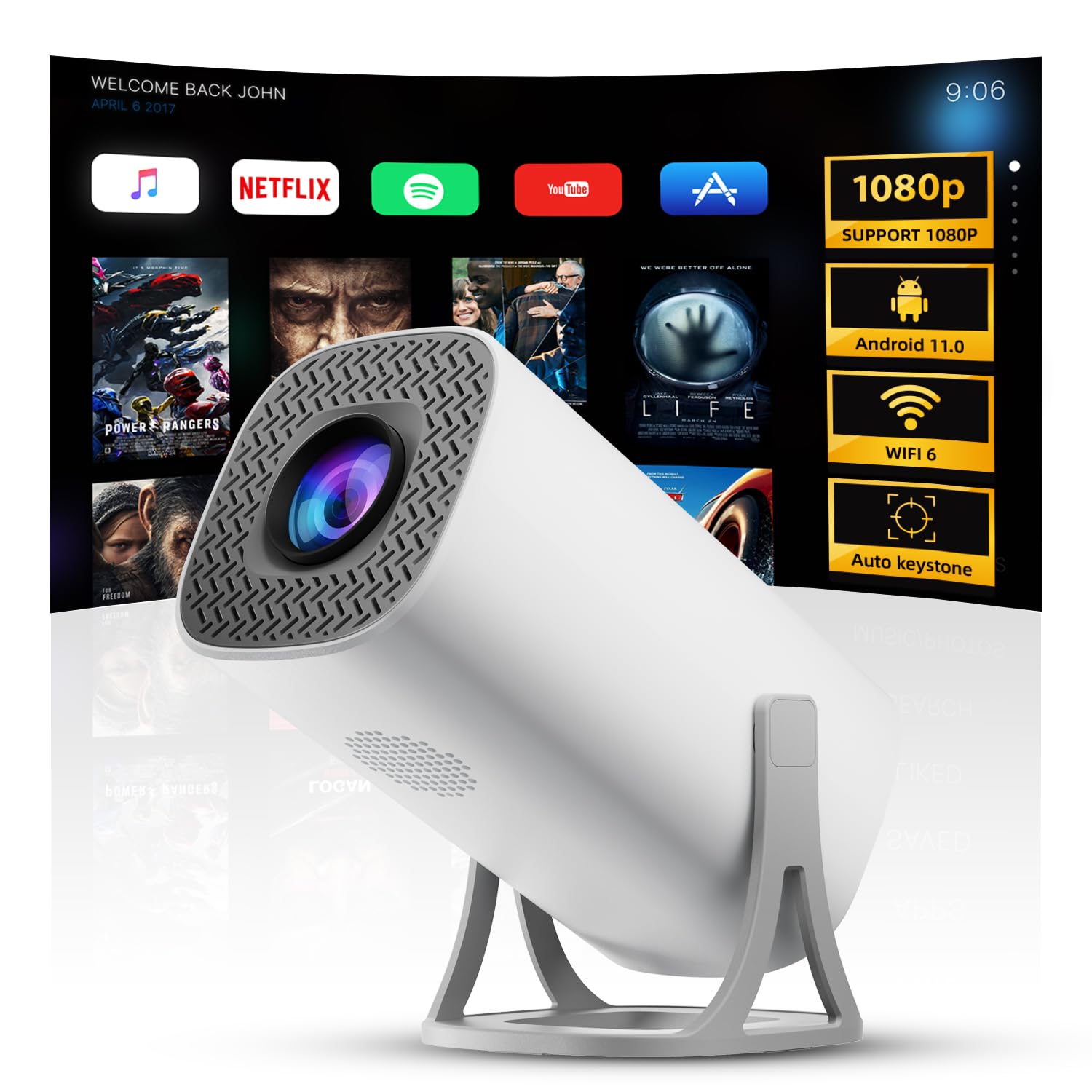 Auto Keystone Mini Portable Projector, 4K/150 ANSI Smart Projector with WiFi 6, BT 5.4, 130 Inch Screen, Built-in Android Operating System 11.0, Compatible with iOS/Android/PC/PS4/PS5-image-48