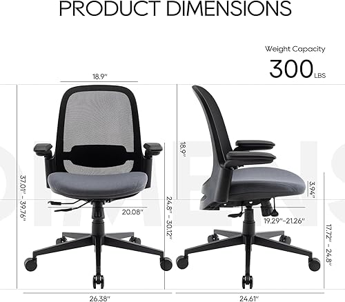 Miniatura 3 de COLAMY Office Chair, Ergonomic Computer Desk Chair, Executive Leather Office Chair with Padded Flip-up Arms, Adjustable Height, Swivel Rolling Task