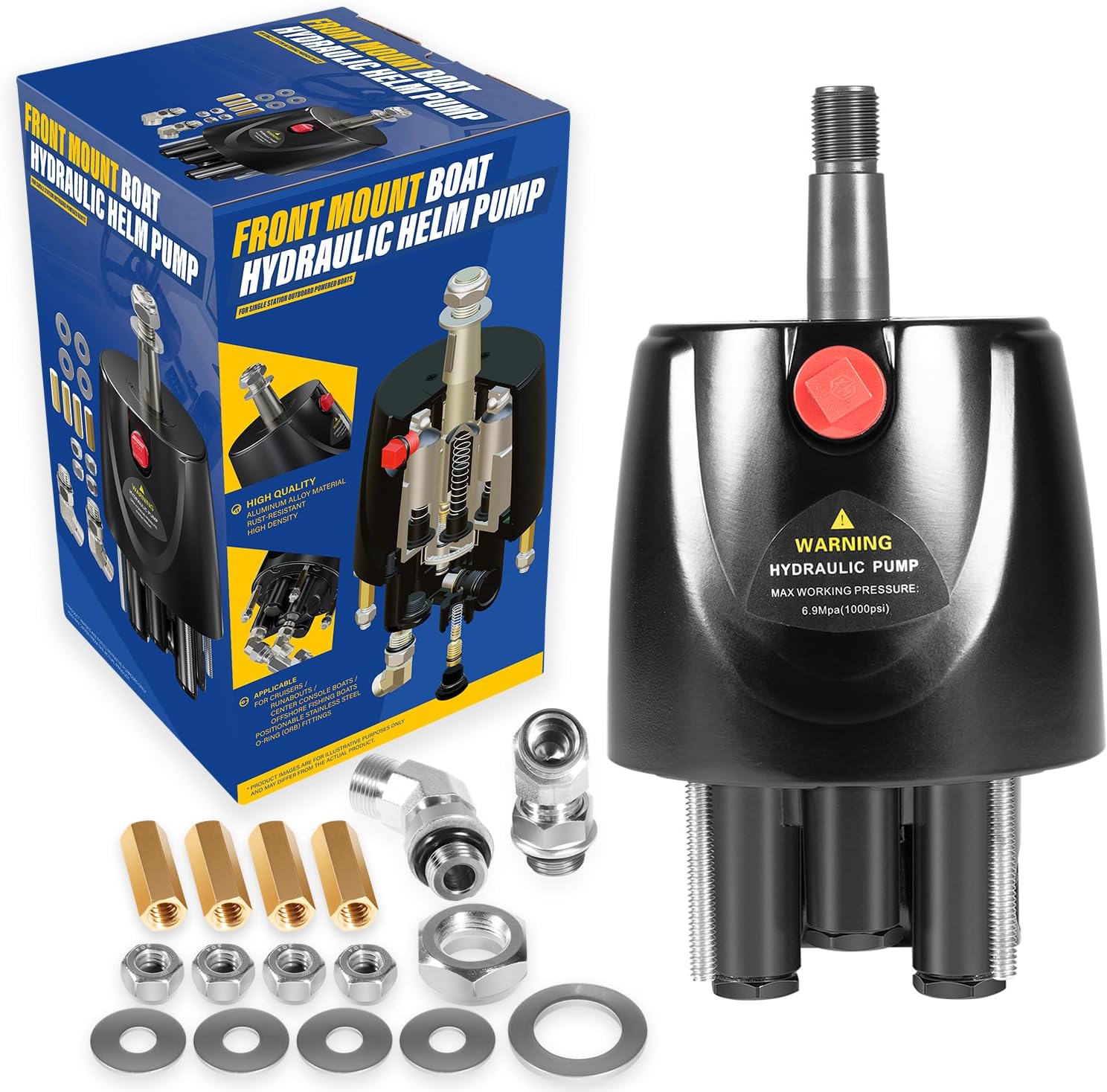 HH5271-3 Hydraulic Steering Helm Pump – 1.7 cu in Front Mount Replacement for Seastar Helm, Up to 300HP Engines, 4.9 Lock-to-Lock Turns, Built-in Lock Valve,Compatible with Boat Hydraulic Steering Kit