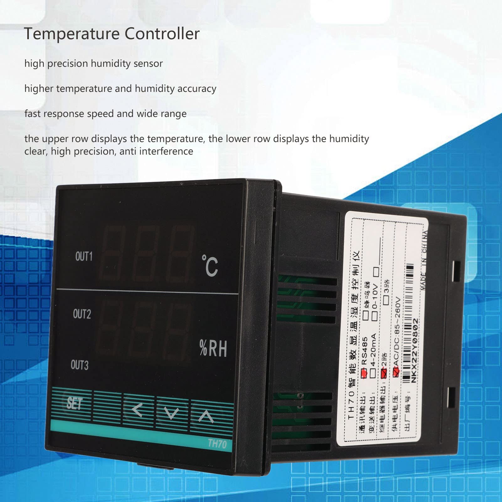 Bediffer Controlador de Humedad Digital Regulador de Temperatura de Alta Sensibilidad con Función de Alarma para Sala de Máquinas 1 Unidad