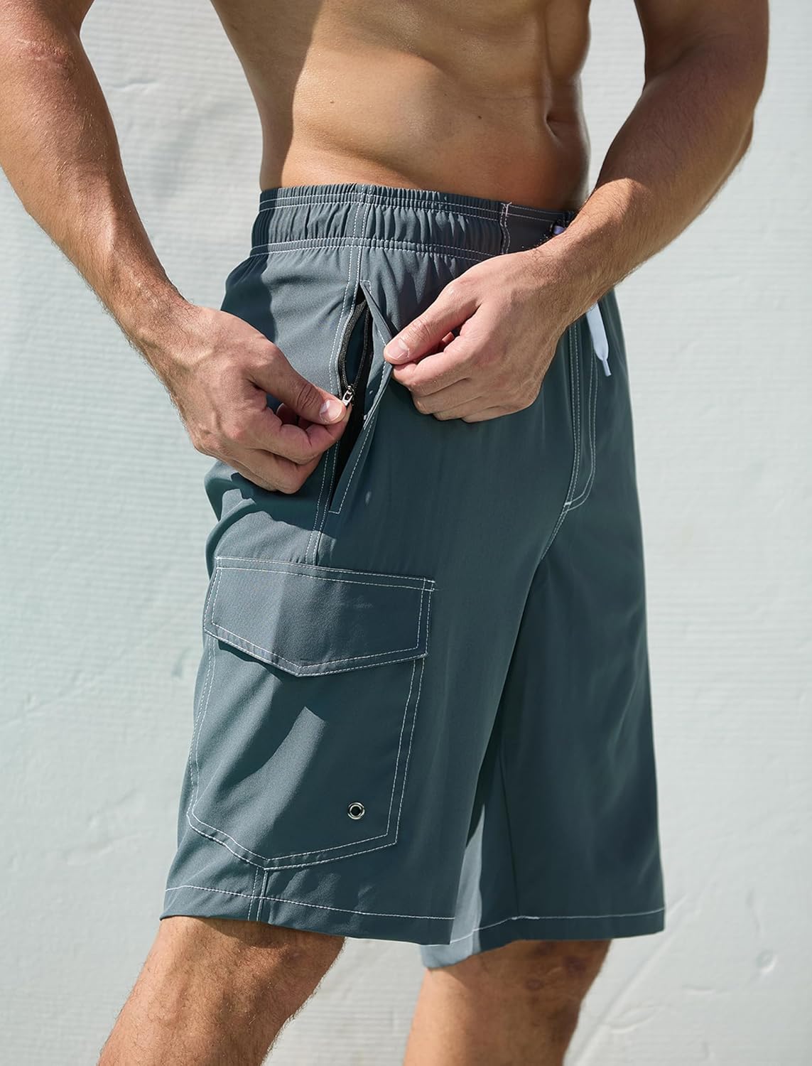 SILKWORLD Mens Swim Trunks with Compression Liner Quick-Dry 10" Stretch Beach Shorts