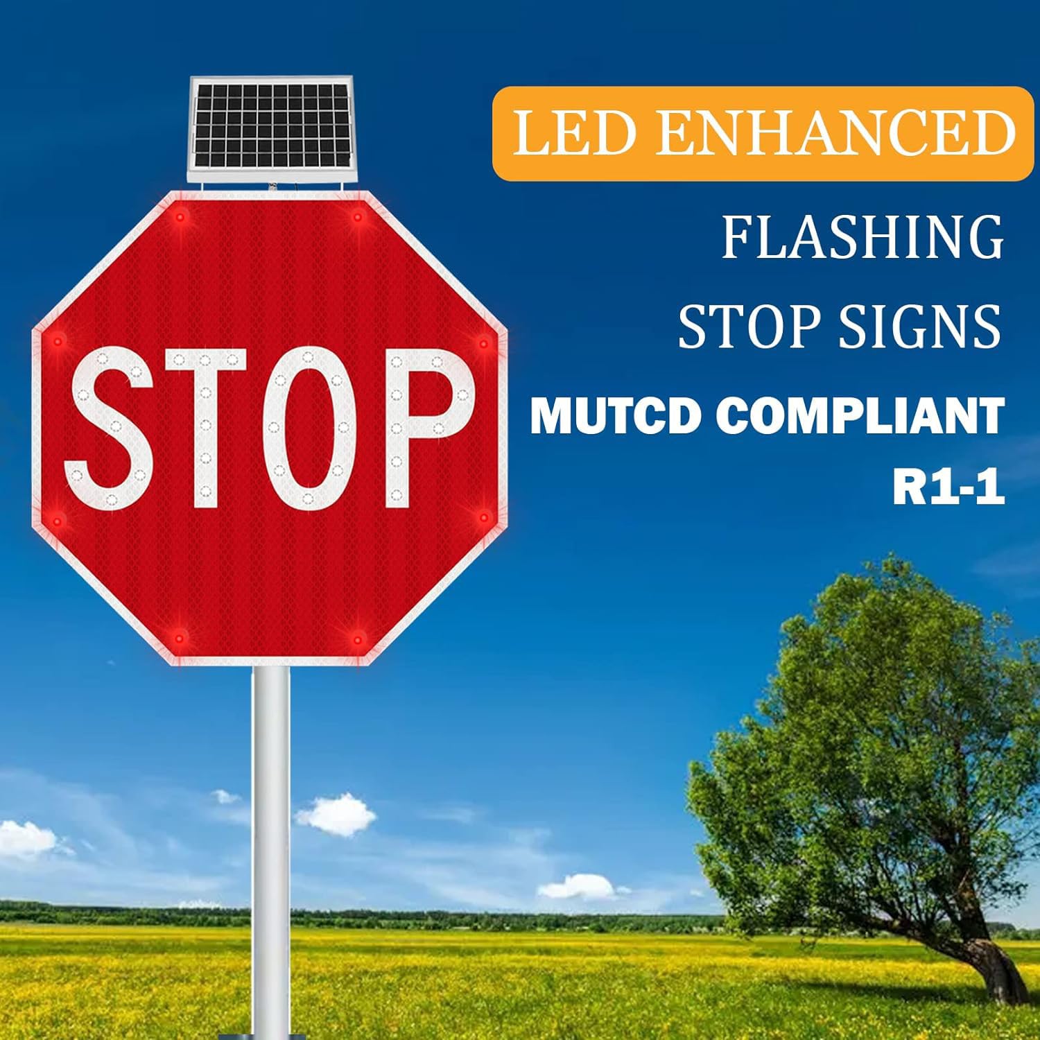 24" Señal de Paso de peatones Power Solar Stop Intermitente Señales de tráfico para Iluminado Iluminación Led Señales de tráfico por Carretera