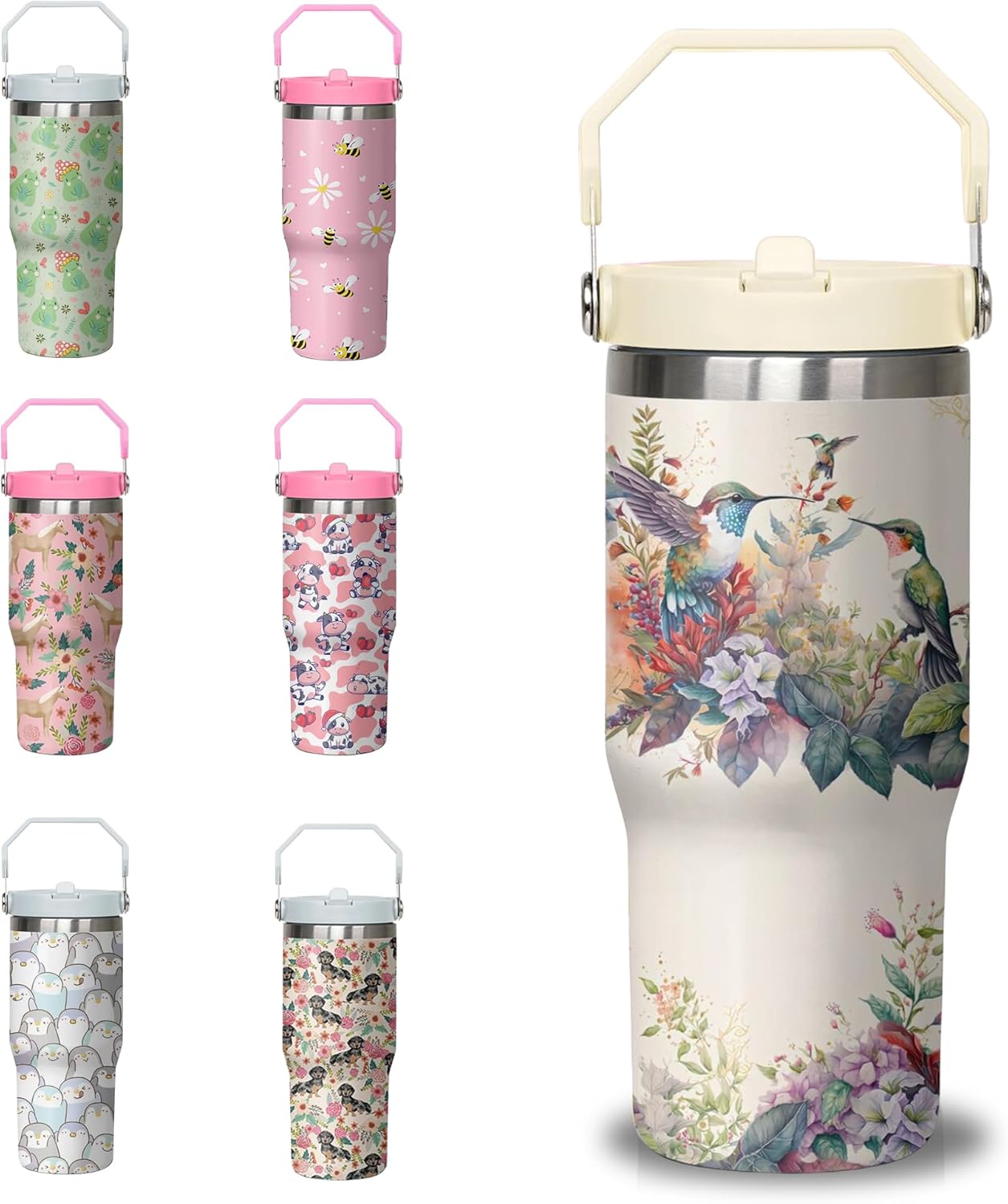 Hummingbird Tumbler with Handle and Flip Straw for Women Men, 30oz Bird Stainless Steel Insulated Cup, Water Bottle Travel Coffee Mug,Gifts for Animal Lovers