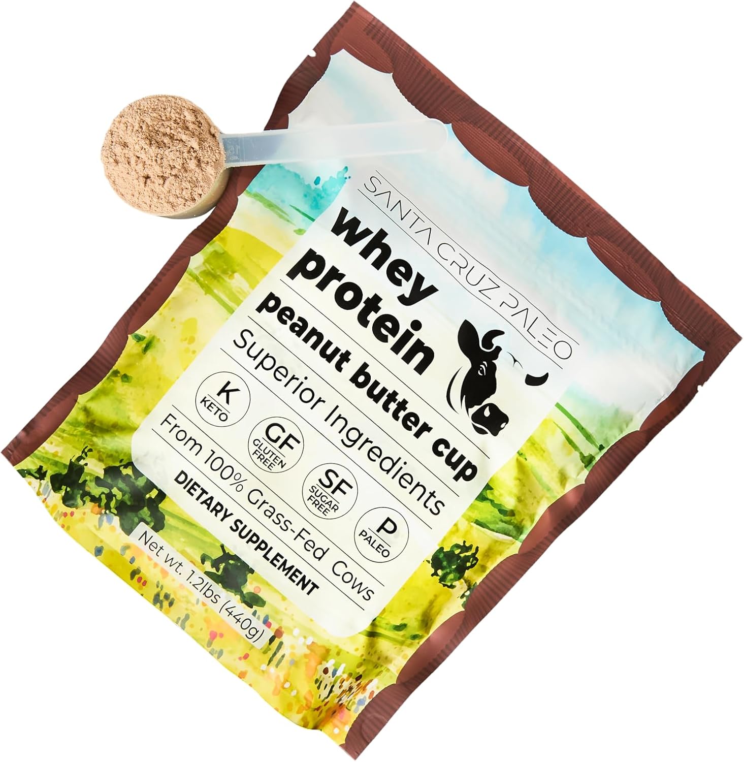 Santa Cruz Paleo Whey Protein Powder, Peanut Butter Cup, 20 G Grass Fed Whey Protein Isolate Per Serving, Gluten Free, Paleo & Keto Friendly, No Sugar Added, Protein Shake Mix, 20 Servings, 1.2 lb Bag