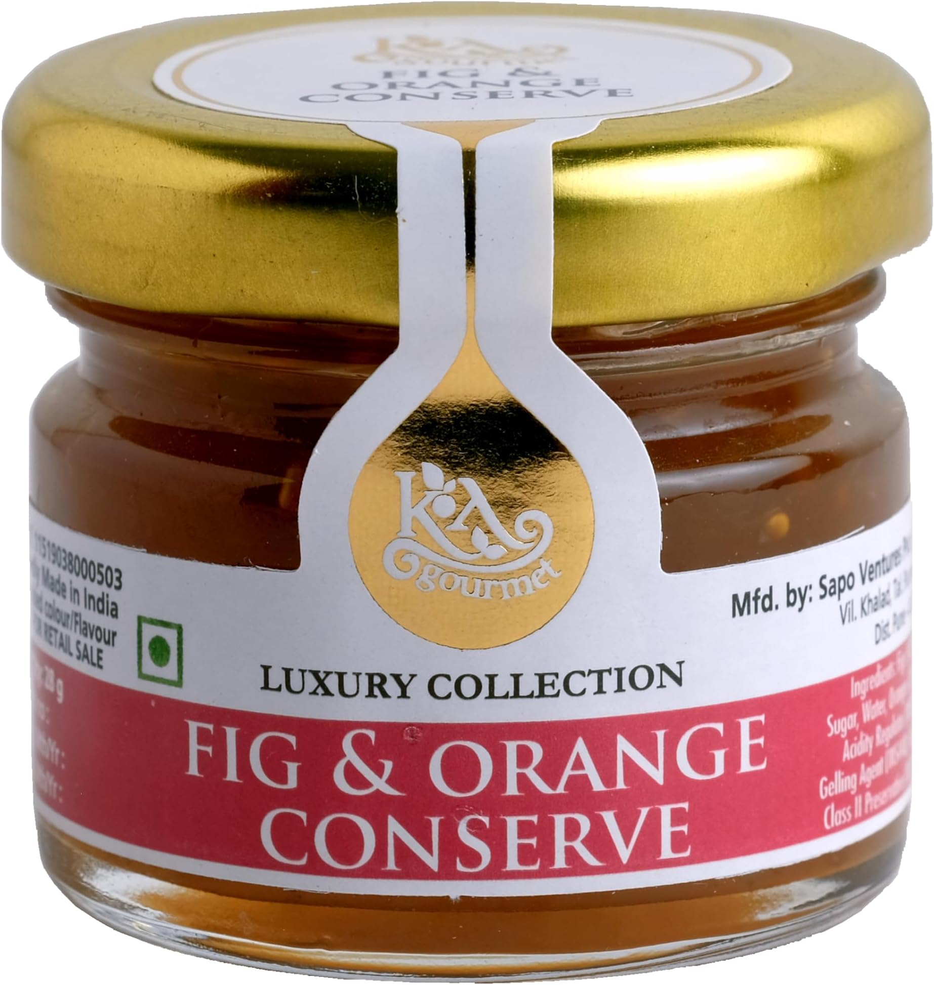 KA Gourmet Fig and Orange Conserve/Jam 28gm x 25- Mini Loved by Karen Anand | Gluten Free, Vegan, No Artificial Colour or Flavour - 28gm (Pack of 25)