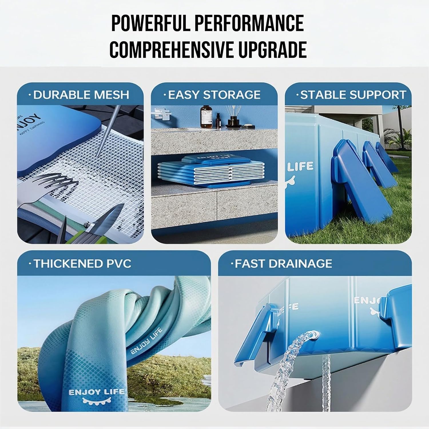 Foldable Swimming Pool, Rectangular Above Ground Swimming Pool for Outdoor Family Square Pool with Drain Plug and Drain Hole, Easy to Assemble Pool for Backyard (3m,Green)