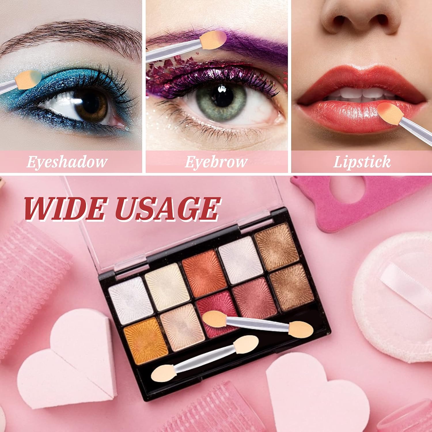 Eyeshadow Applicators,MORGLES 50pcs Disposable Eyeshadow Sponge Applicators Eye Shadow Applicator Double Sided with Box(Clear) : Beauty & Personal Care