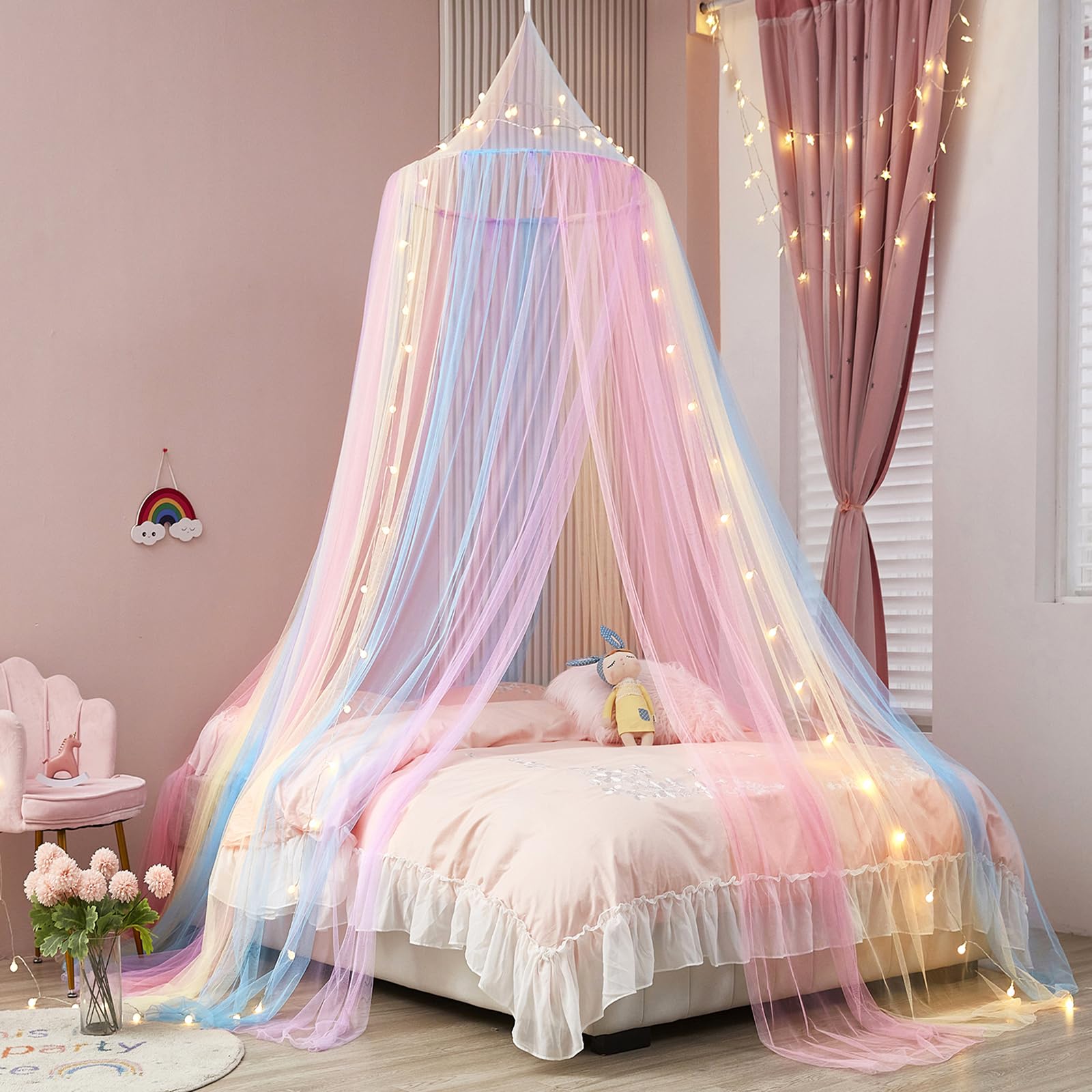 Toile arc-en-ciel pour lit d'enfant et décoration de chambre de filles