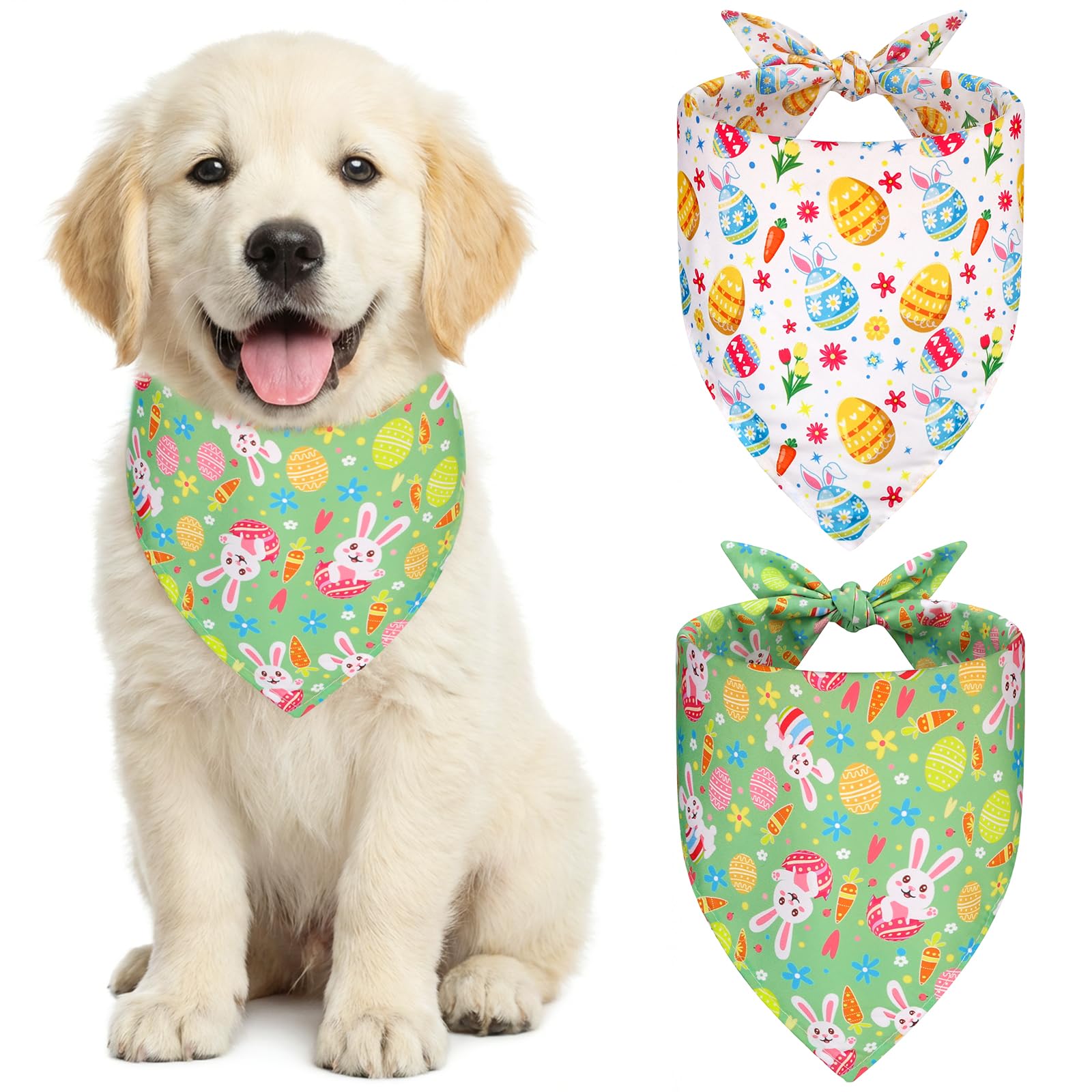 2pcs Easter Dog Bandanas, Easter Bunny Spring Cat Dog Neckerchief Adjustable Triangle Dogs Scarf Washable, Easter Eggs Dogs Costumes Accessories for Puppy Small Medium Dogs