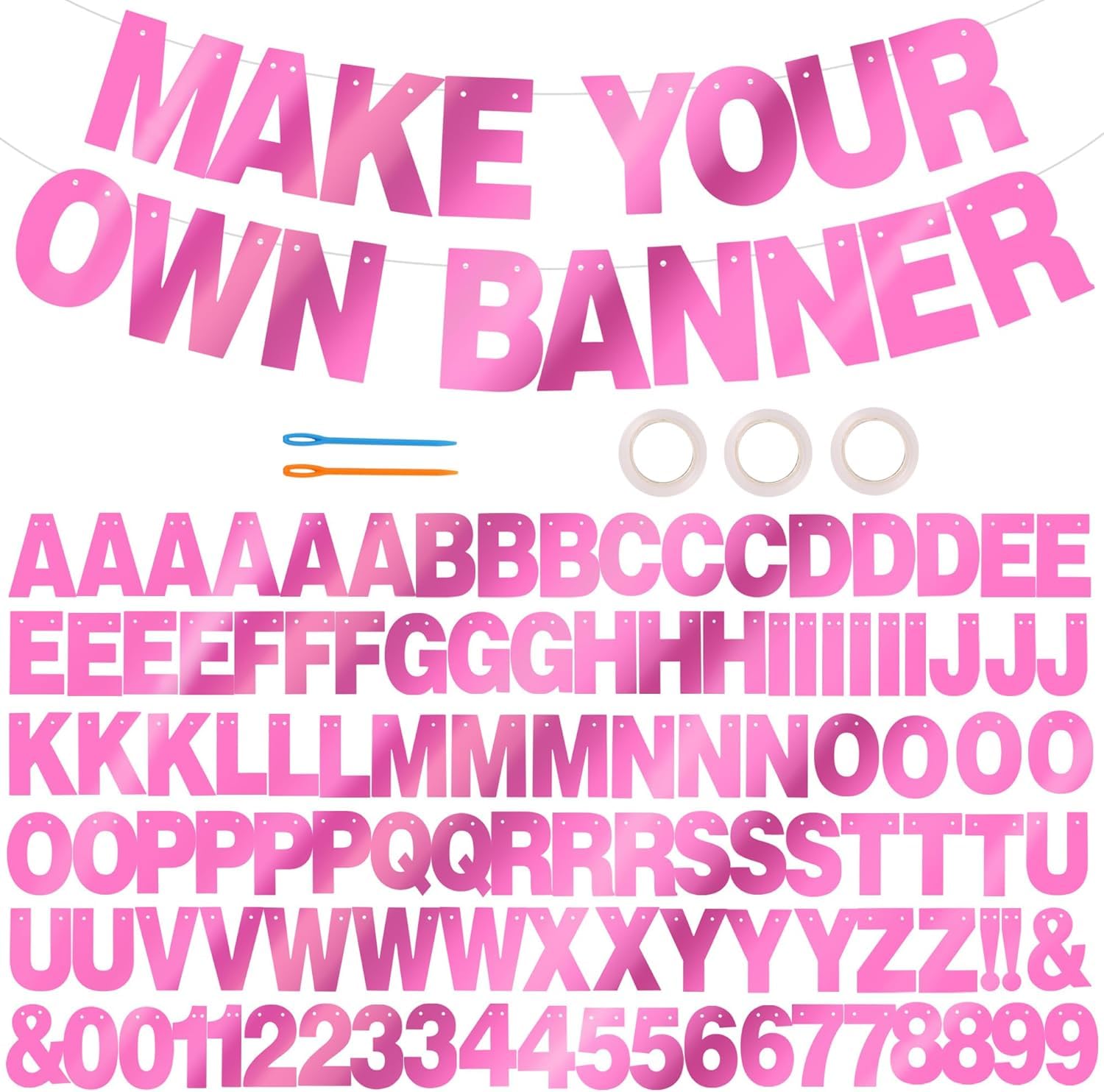 DecoGlee 116 PCS A-Z Glitter DIY Letter Banner Kit Make Your Own Banner，Including 111 Letters and Numbers 3 Rope and 2 Threading Device,Customized for Birthday Graduation Wedding Double-sided Pink