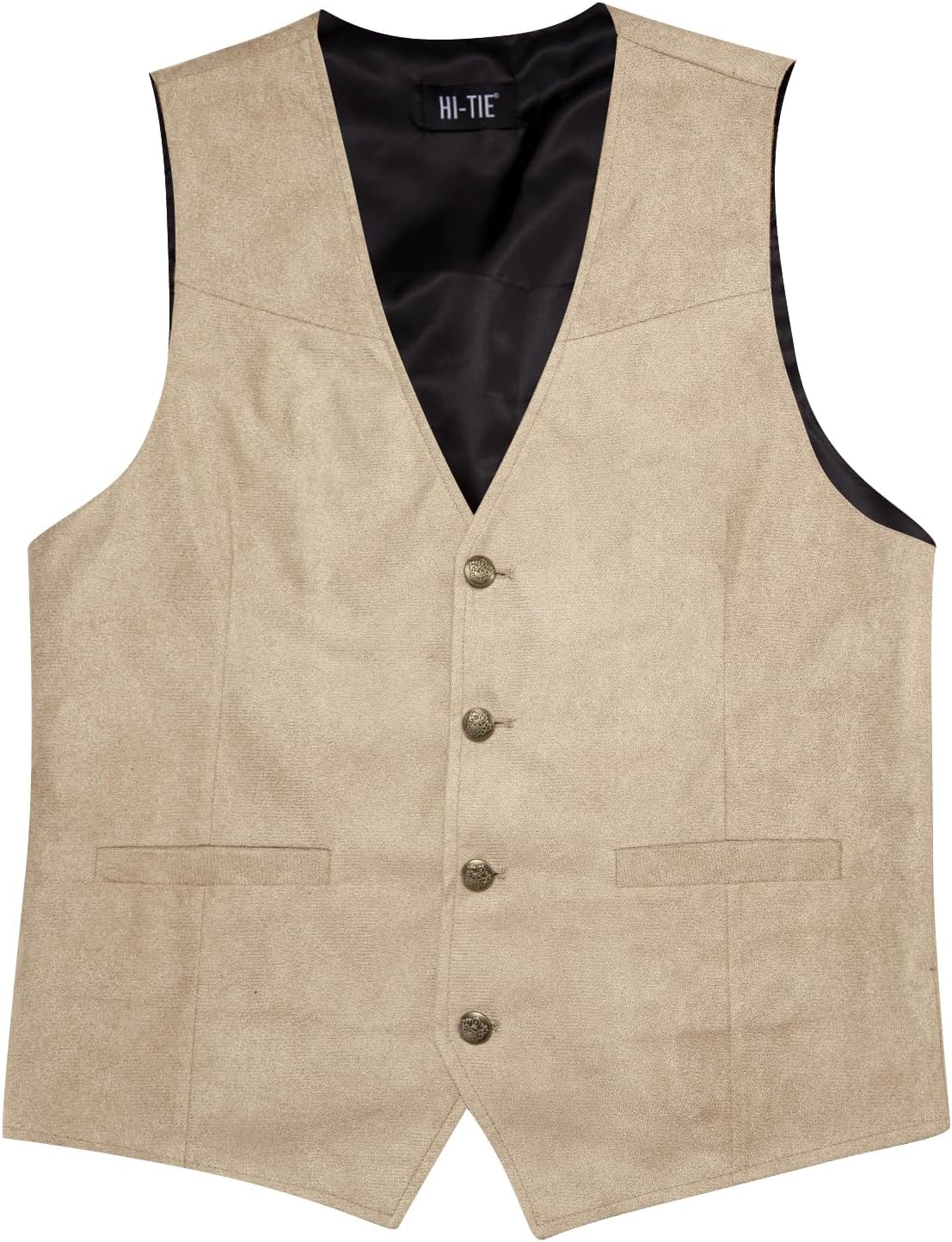 Hi-Tie Men's Suede Leather Vest Western Cowboy Vest Slim Fit Sleeveless V Neck Waistcoat Casual - Image 2