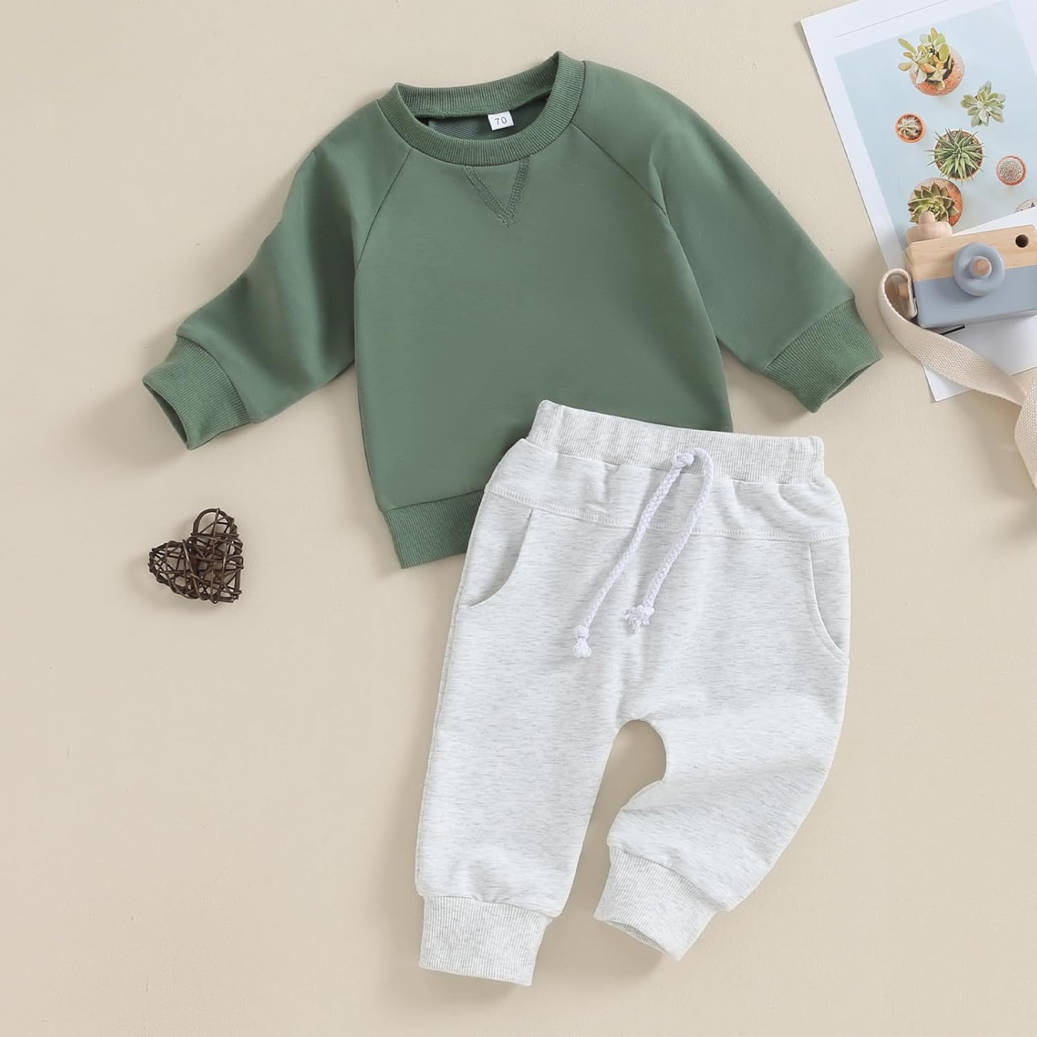 Toddler Baby Boy Clothes Solid Color Long Sleeve Crewneck Sweatshirt Top Casual Pants Set 2Pcs Fall Winter Outfits - Image 2