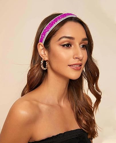 Miniatura 9 de Wecoe Diadema de diamantes de imitación para mujeres y niñas, diadema champán de 1 pulgada de ancho, diadema de moda antideslizante para el día de