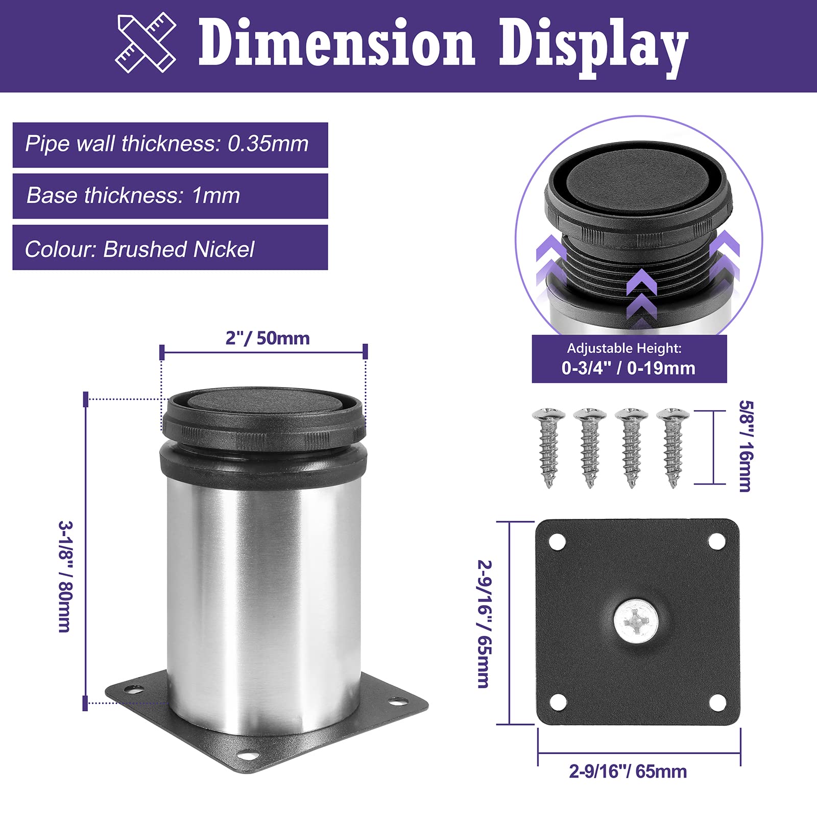 Snapklik.com : Masendelk 3 Inch Metal Furniture Legs Stainless Steel ...