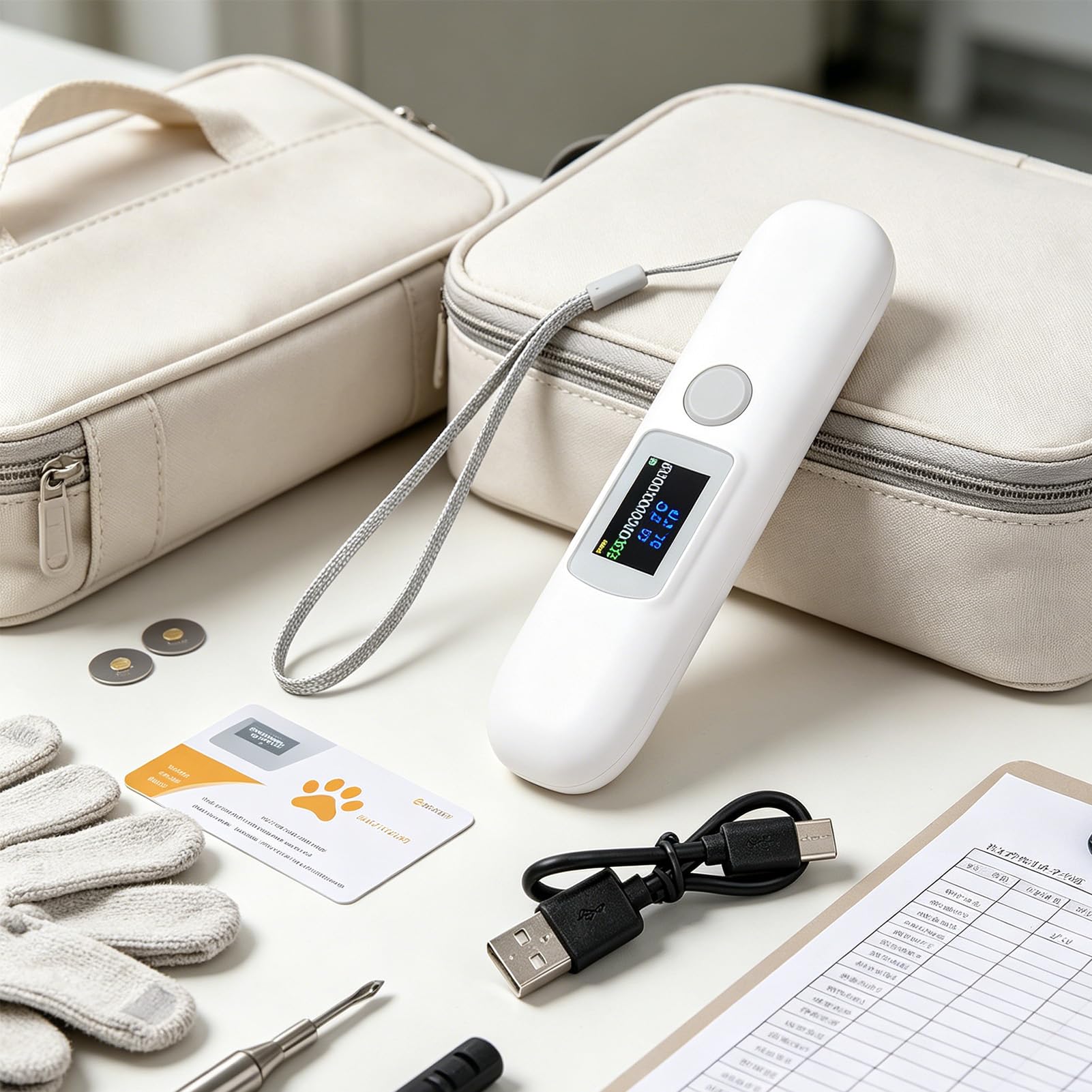 PET-Mikrochip-Scanner, Animal-Tag-Leser mit 1,14 "Farbbildschirm und Temperaturüberwachung, FDX-B für Haustiere kompatibel