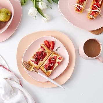 Stone Lain Delilah Salad Plate 6-Piece Dish Set, Porcelain, Blush, 6 Salad Plates