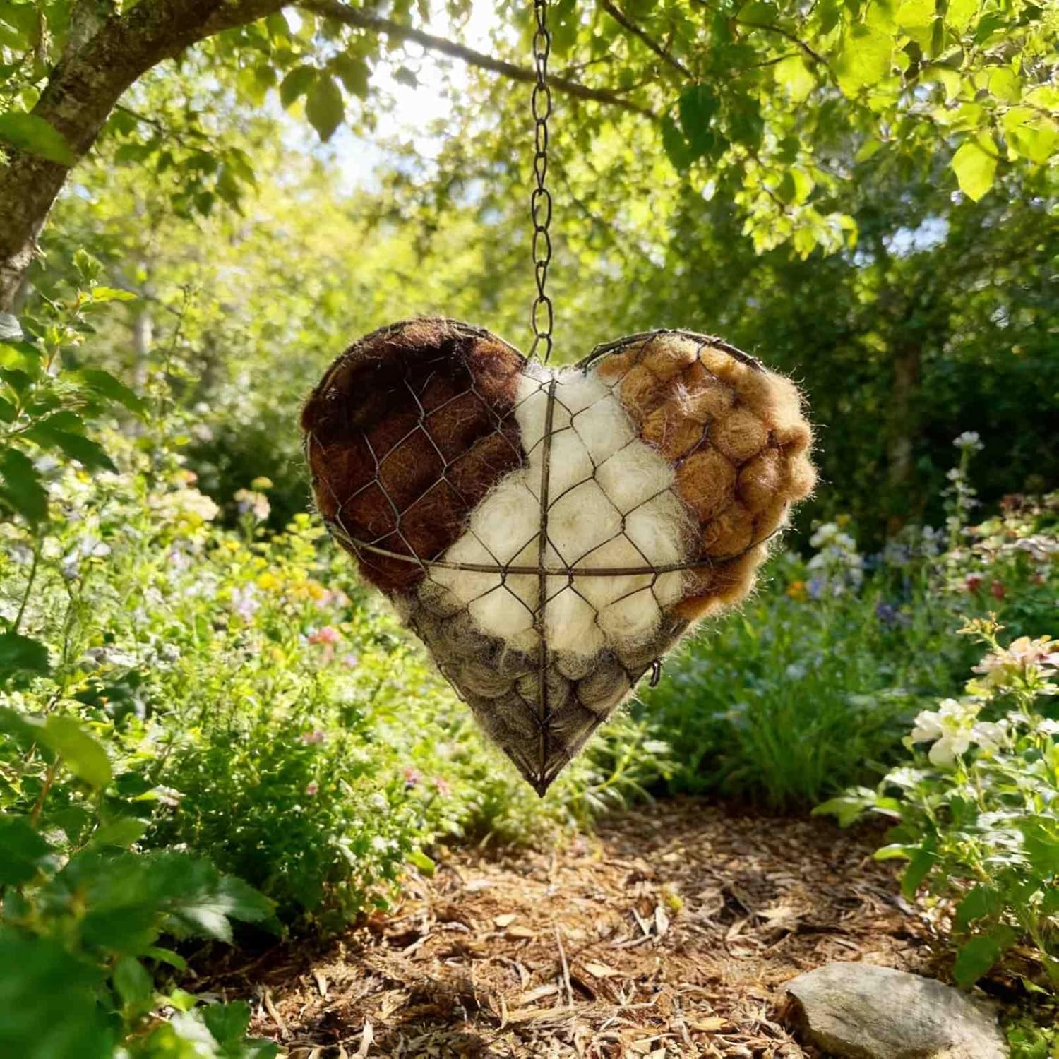 Handmade Fiber Bird Nesting Heart, Birds Nests Material Holder, Hummingbird Nest Boxes for Outside. Decorative Dual-Purpose Bird House: A Nesting Aid and Garden View Cottage (2Set)