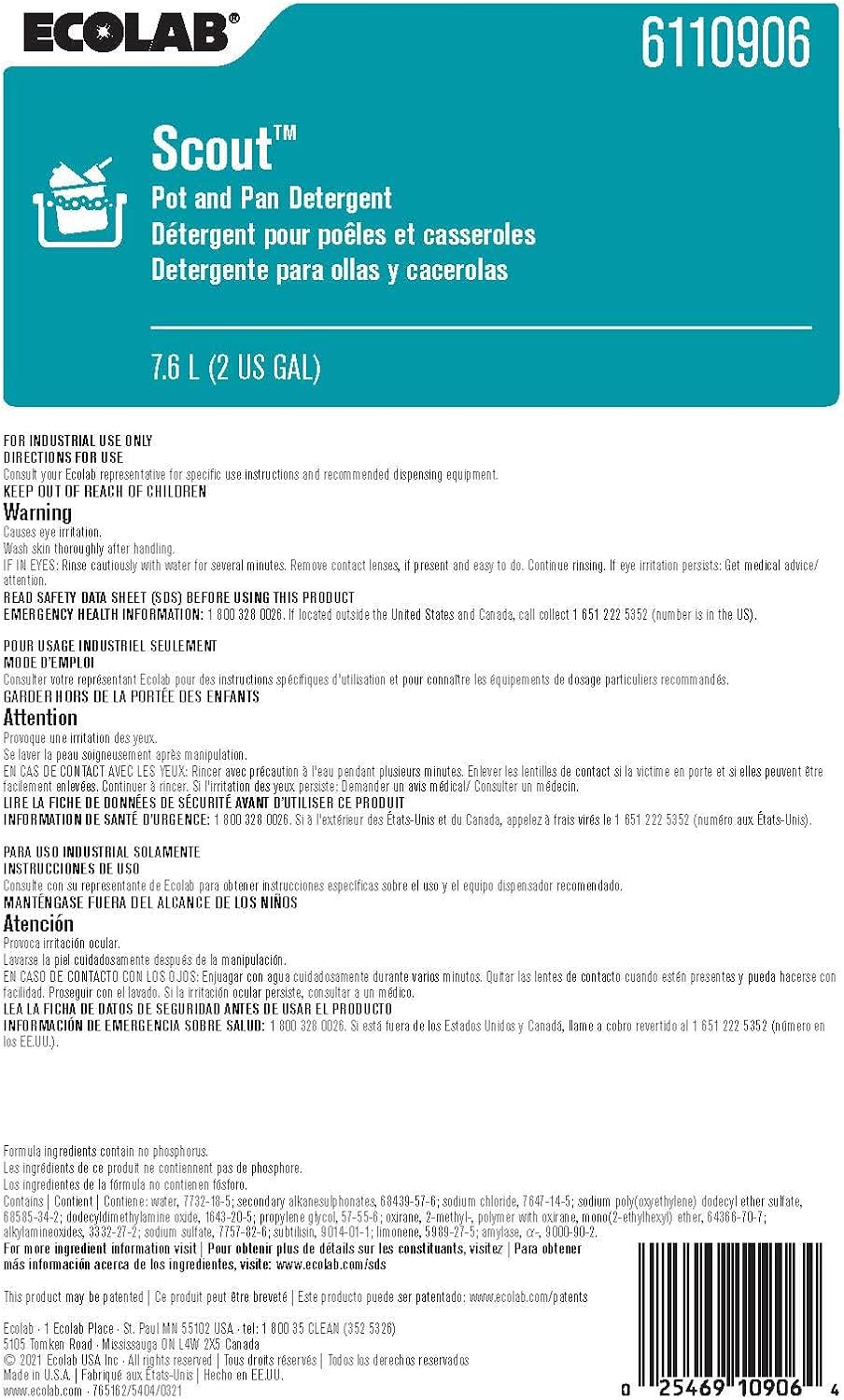 ECOLAB Scout Flex Pak Product Label with Warnings