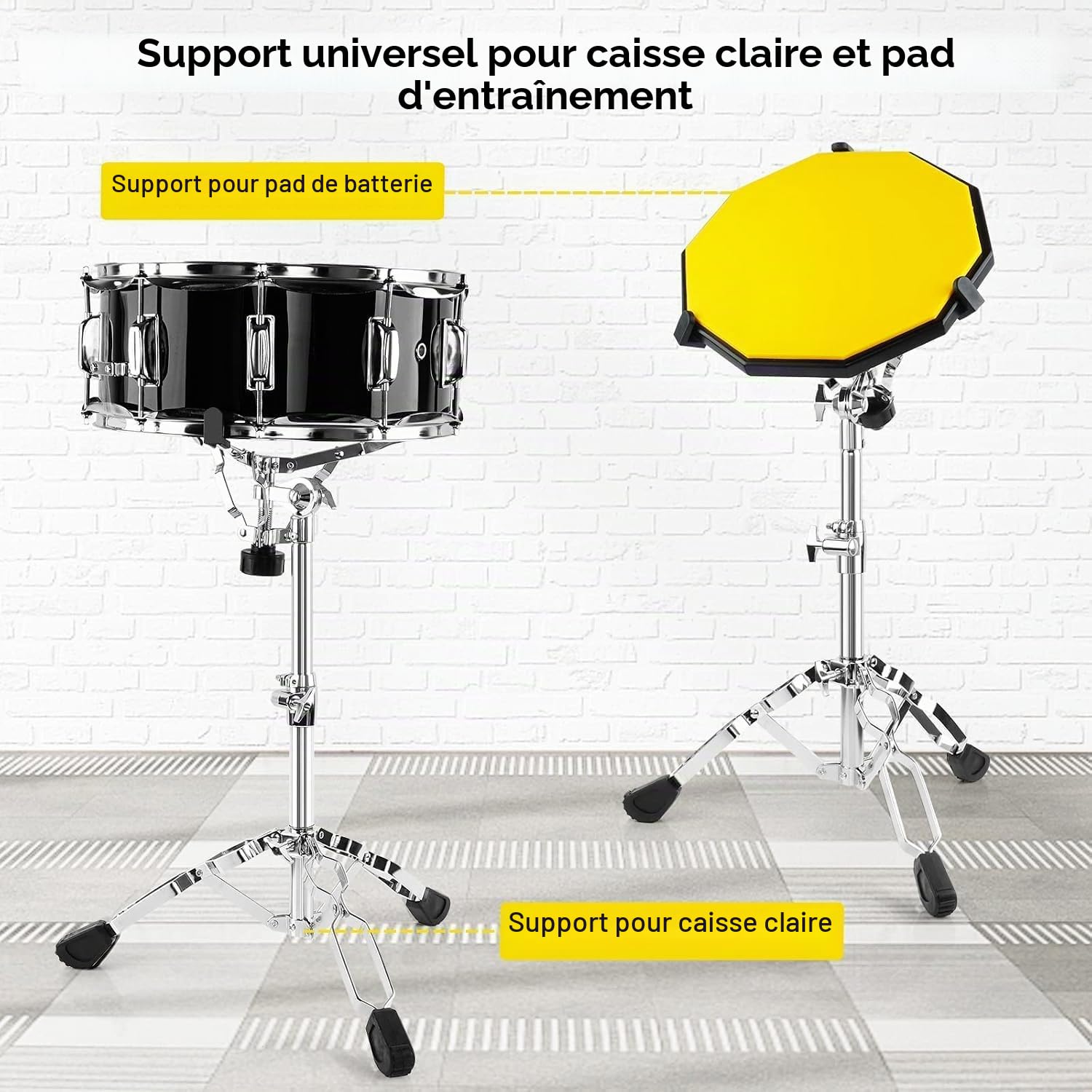 Vangoa Support Pour Caisse Claire Stand,Pied Caisse Pour Claires Léger À Hauteur Réglable De 41 À 60 Cm Avec Double Renfort Et Sac De Transport Pour De 10" À 15"