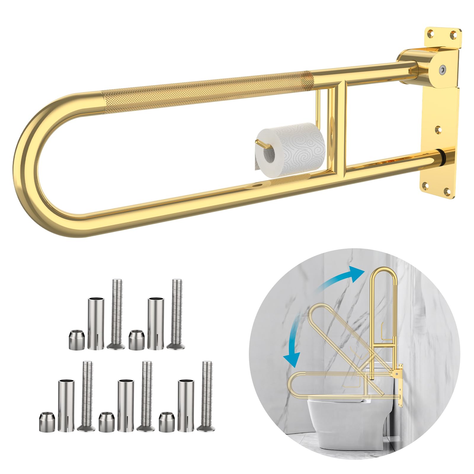 Toilet Grab Bar 30.3 Inch Munzong Anti-Slip Handicap Grab Bars with Paper Holder Flip-Up Bathroom Toilet Safety Rails Stainless Steel Knurled Support handrails for Seniors Elderly Disabled Pr product thumbnail 2