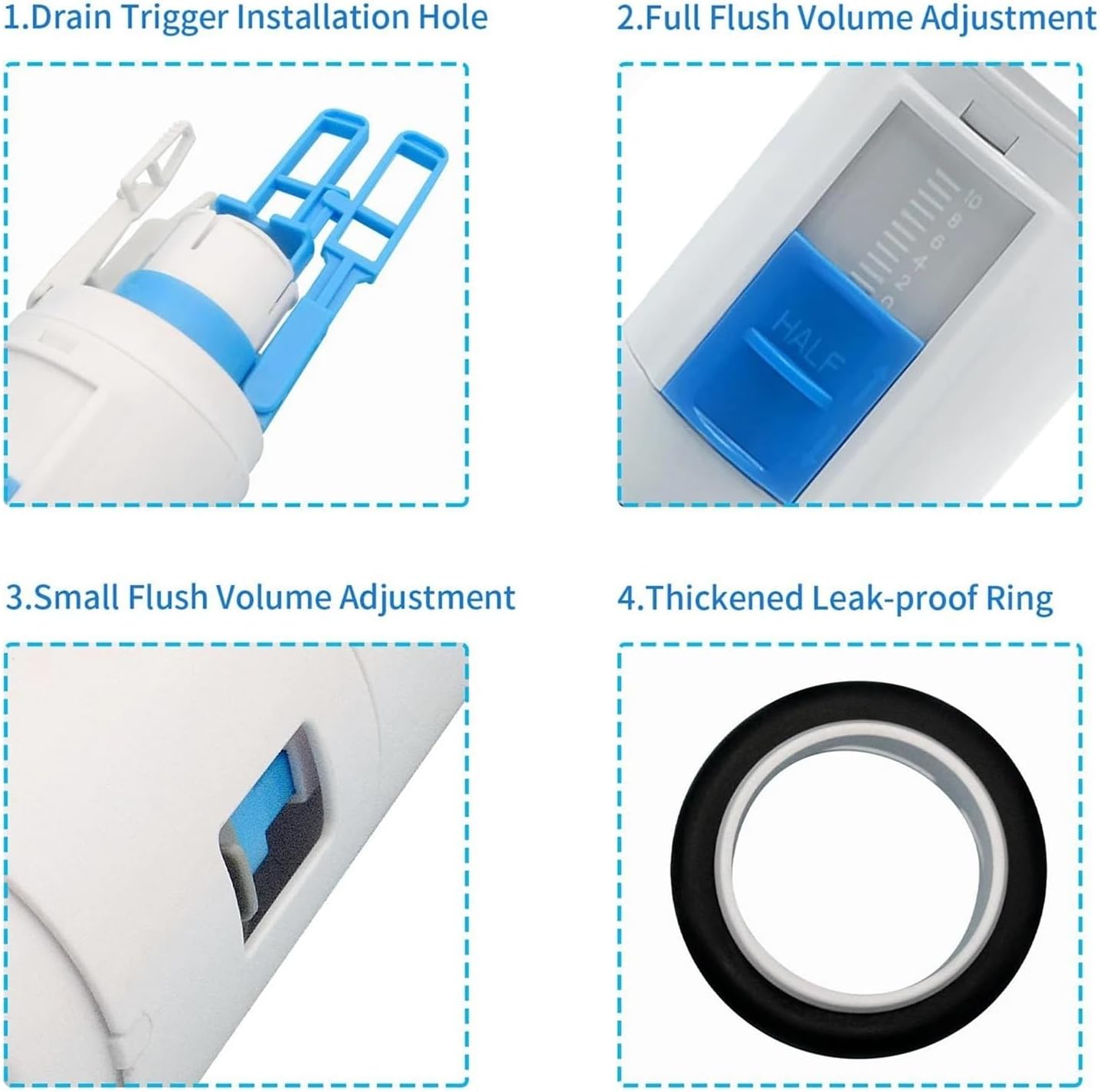 Concealed Toilet Flush Valve Replacement Model Dual Push Button Compatible with One-Piece Parts