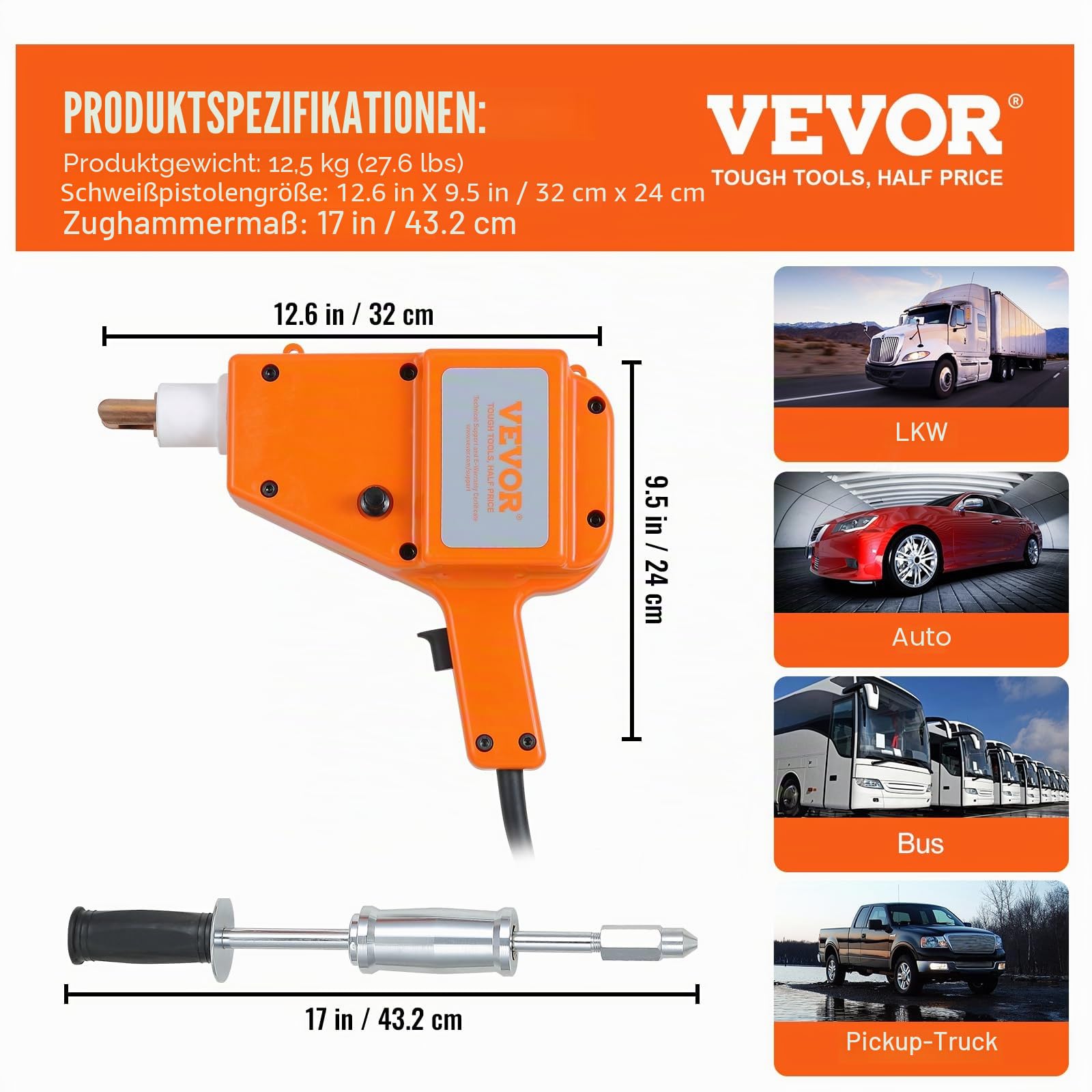 VEVOR Ausbeulspotter 800 VA 220 V 1600 A Ausbeul-Set Dellenlifter Punktschweißgerät IP22 Wasserdicht inkl. verschiedener Elektroden Ausbeulwerkzeug zur professionellen Reparatur von Kfz Karosserien